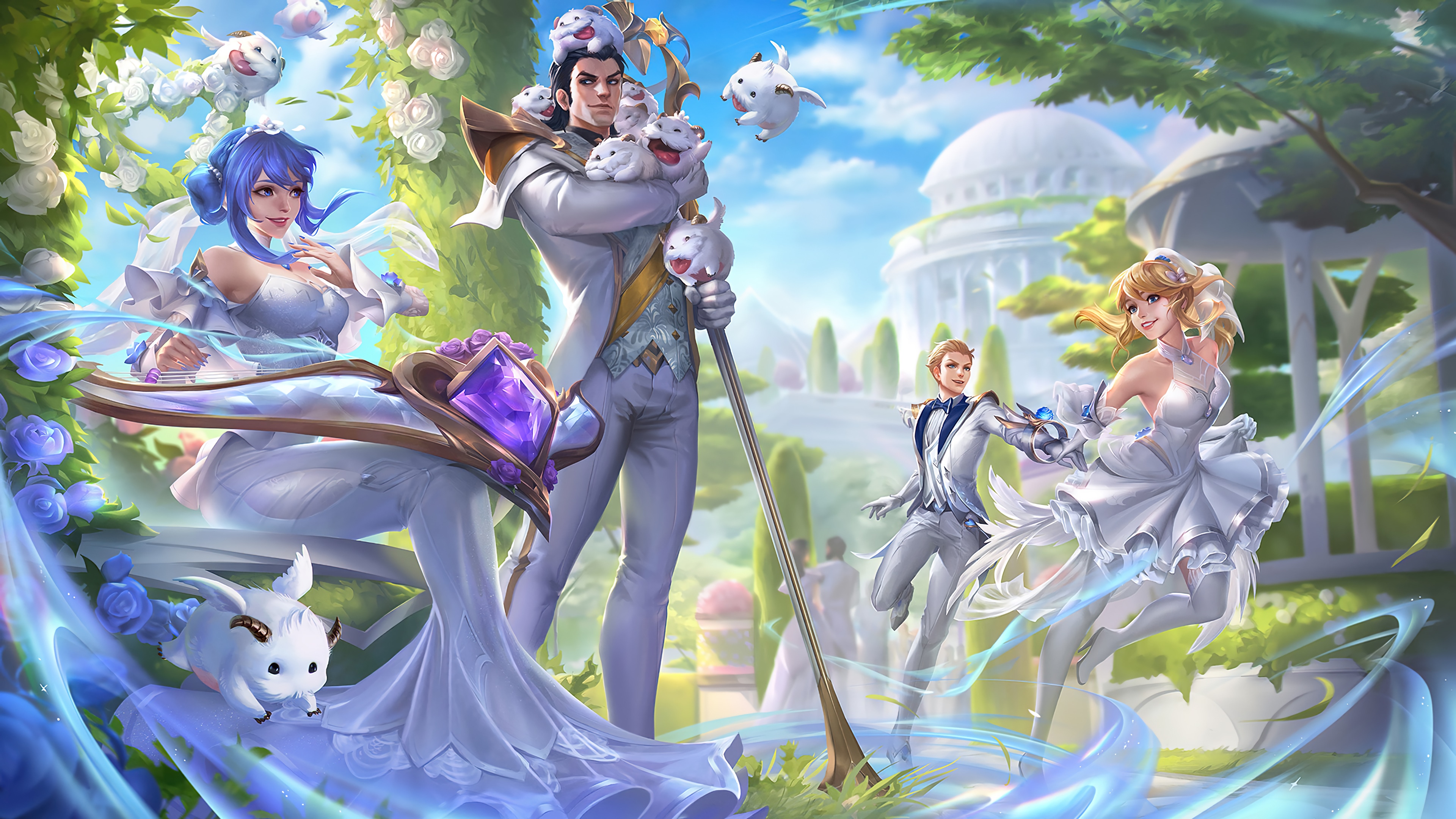 League of Legends Wedding Art with Lux, Ezreal, Sona, and Jarvan IV HD Wallpaper