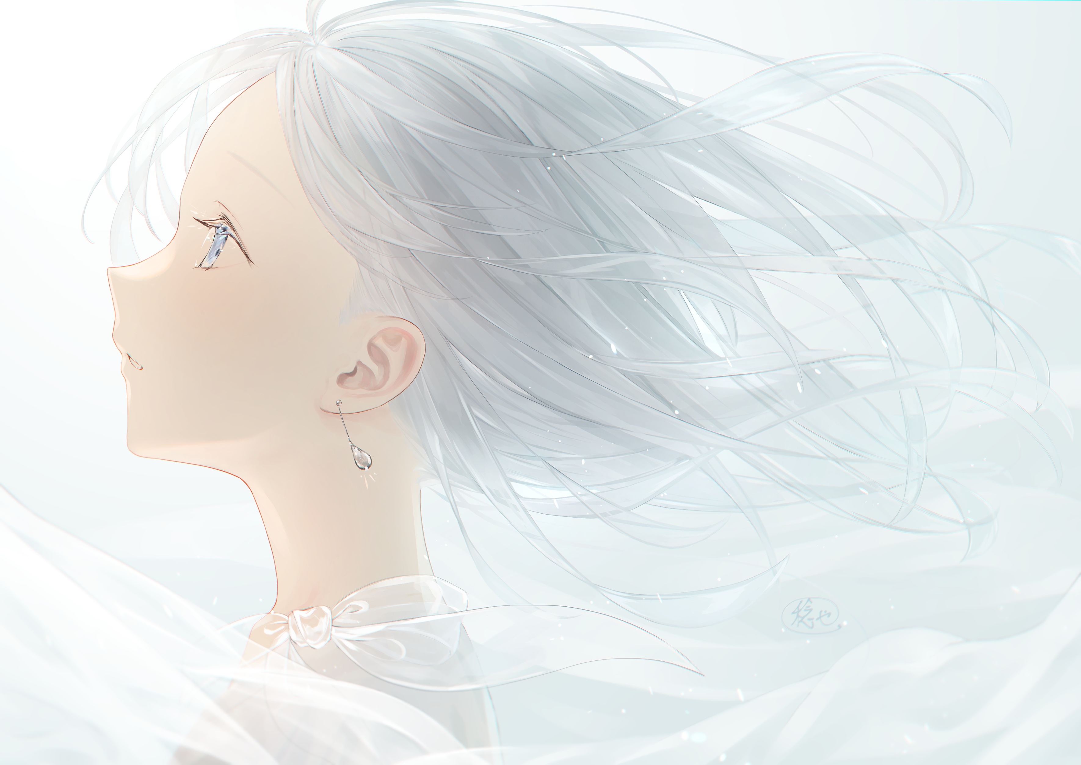 Girl with silver hair and blue eyes HD Wallpaper