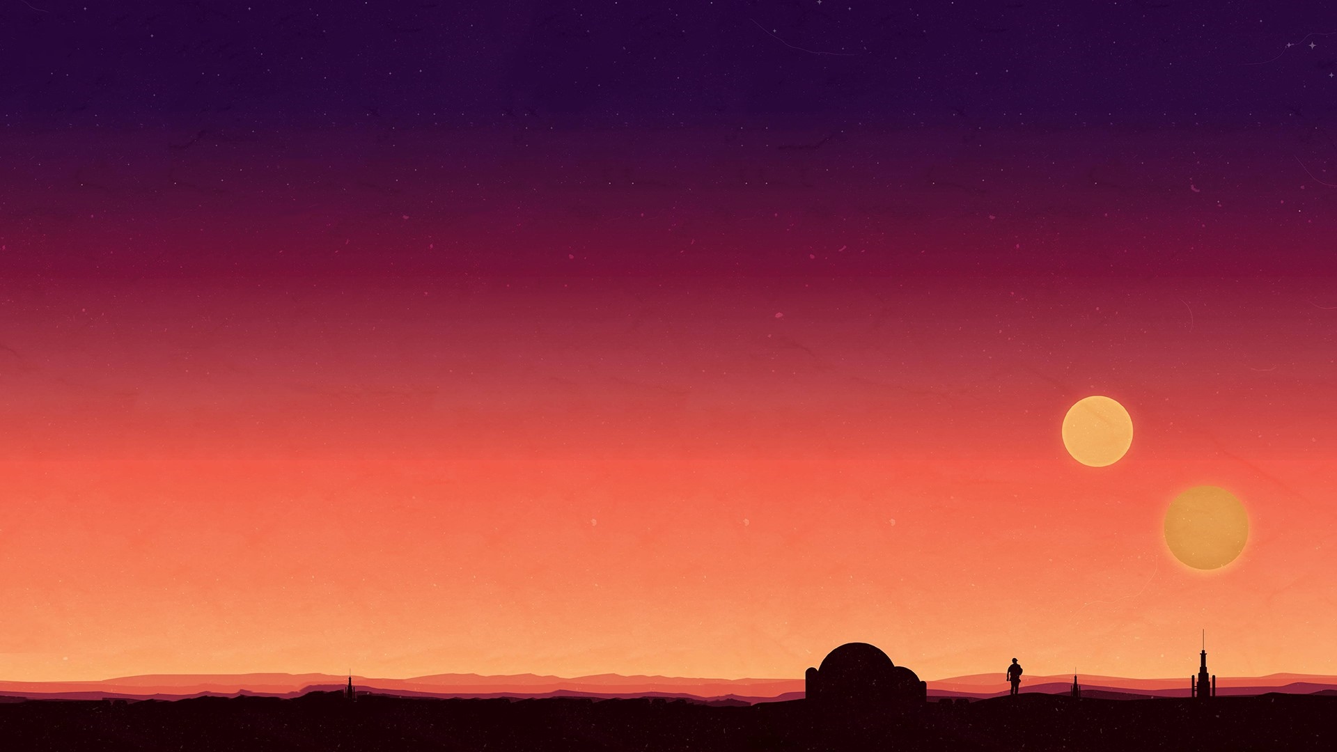 Star Wars: Tatooine twin sunset with silhouettes HD Wallpaper
