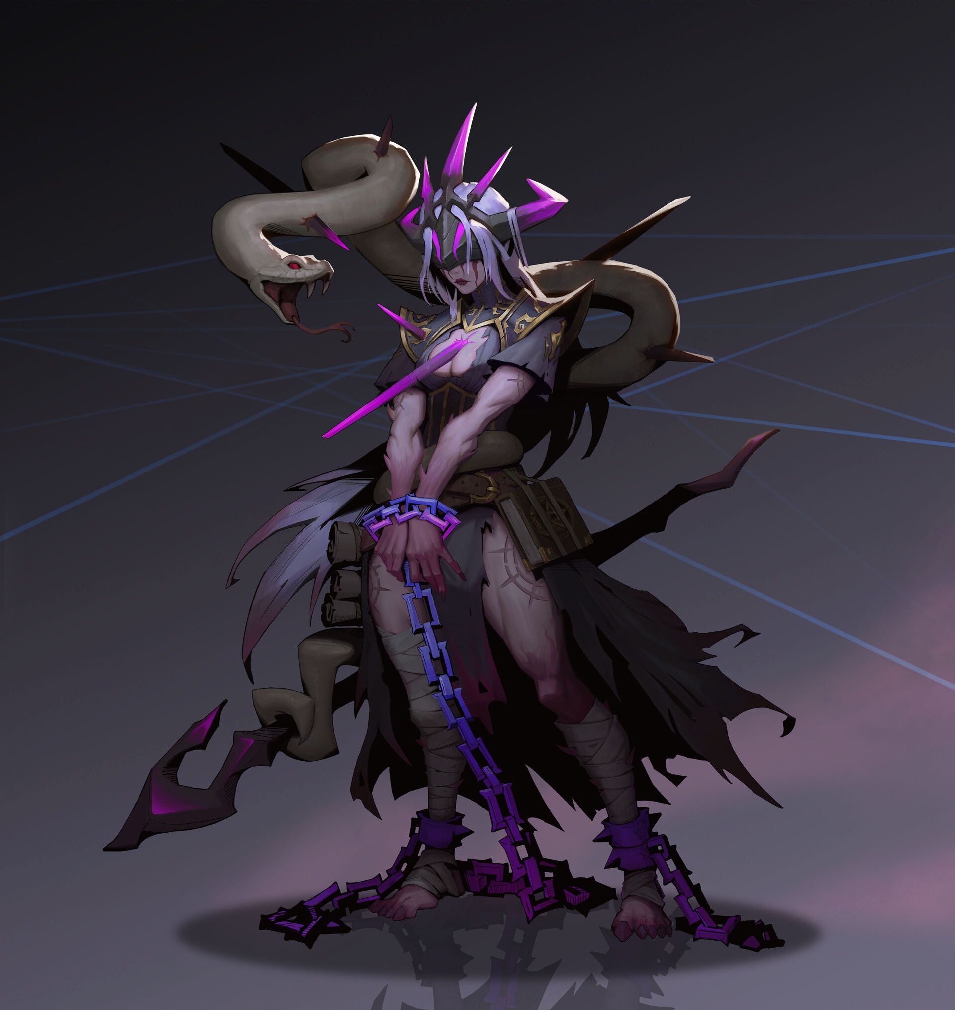 Fantasy girl with snake and chains HD Wallpaper