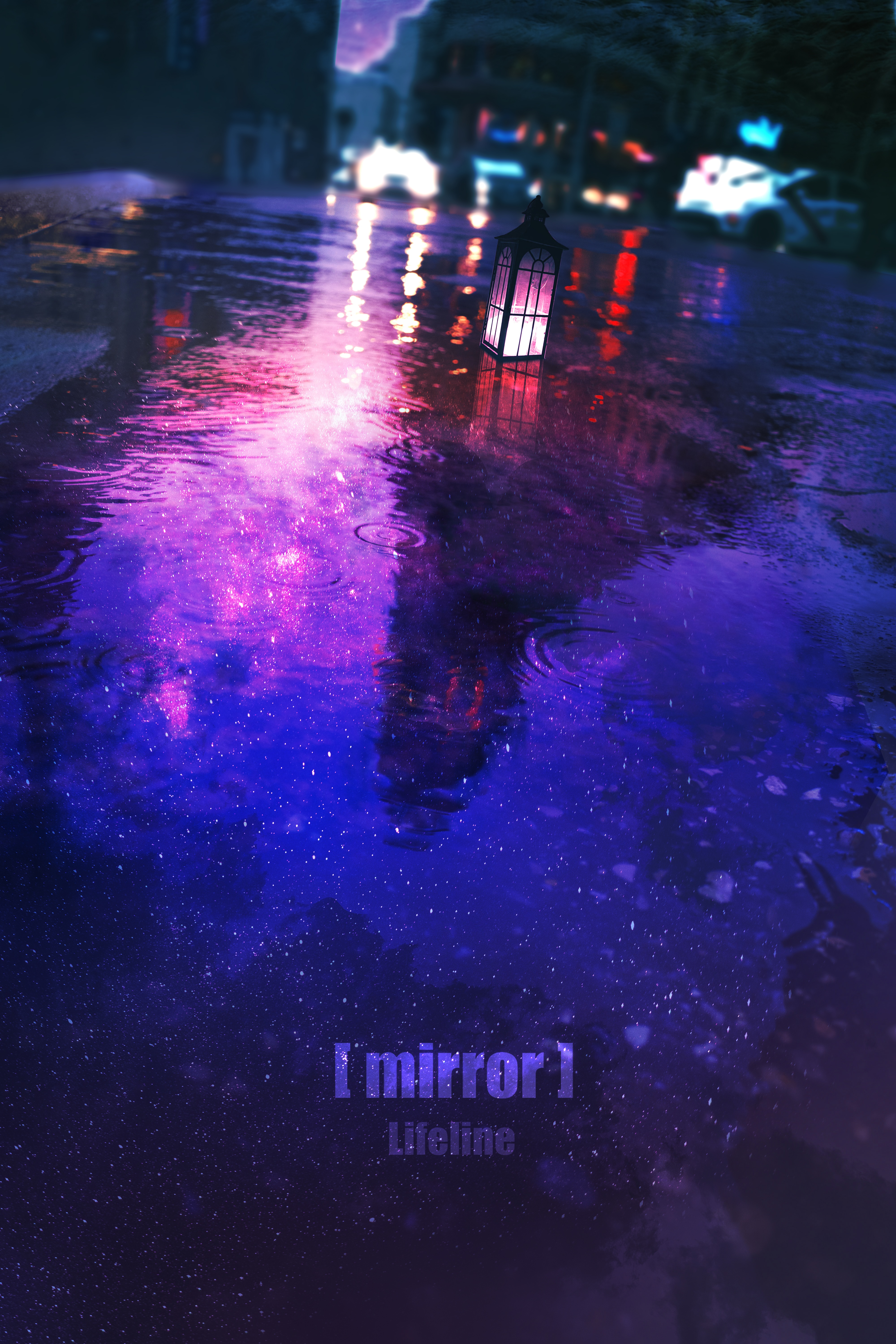 4K street lantern reflection in puddle HD Phone Wallpaper