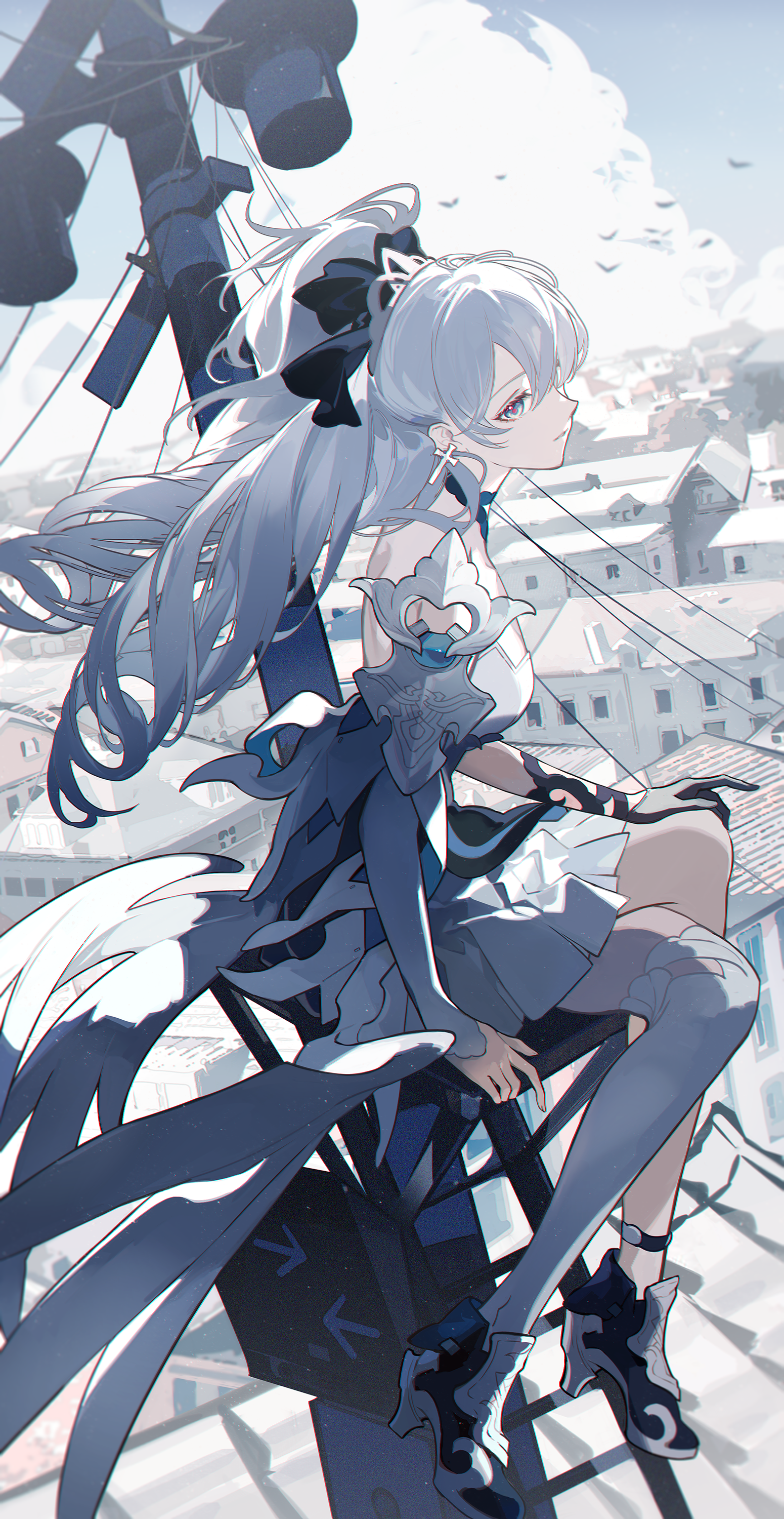 Bronya Zaychik from Honkai Impact 3rd on a rooftop HD Phone Wallpaper