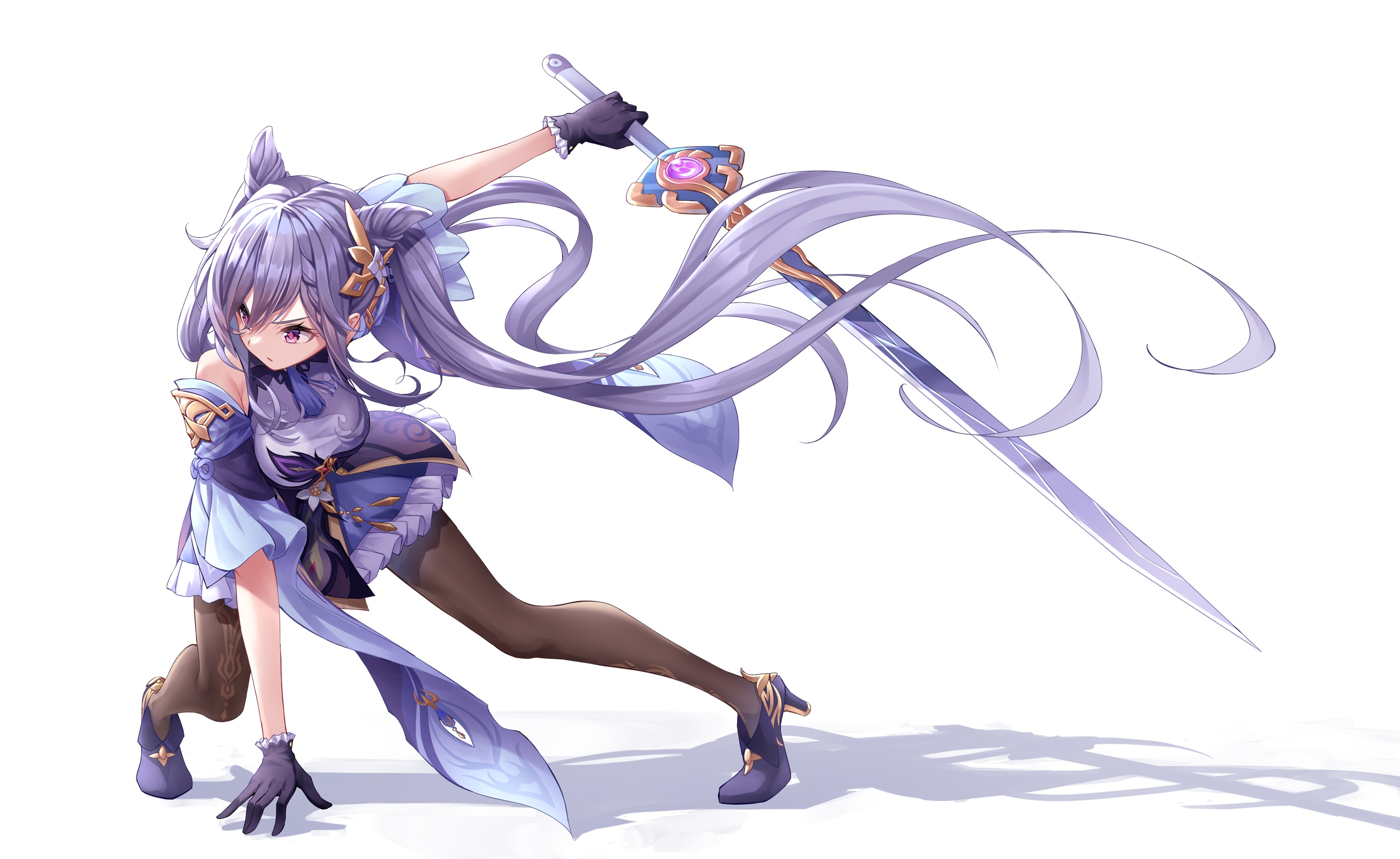 Keqing from Genshin Impact with a sword HD Wallpaper