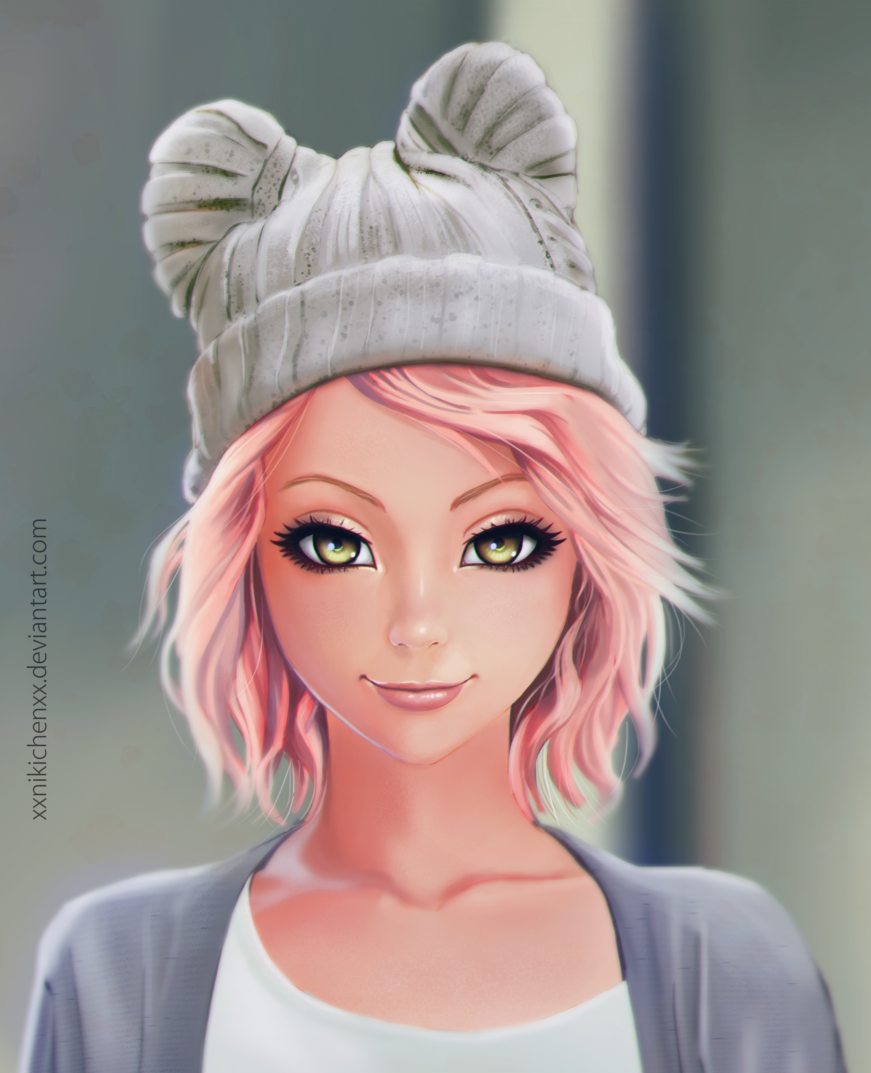 Woman with pink hair wearing a beanie HD Phone Wallpaper