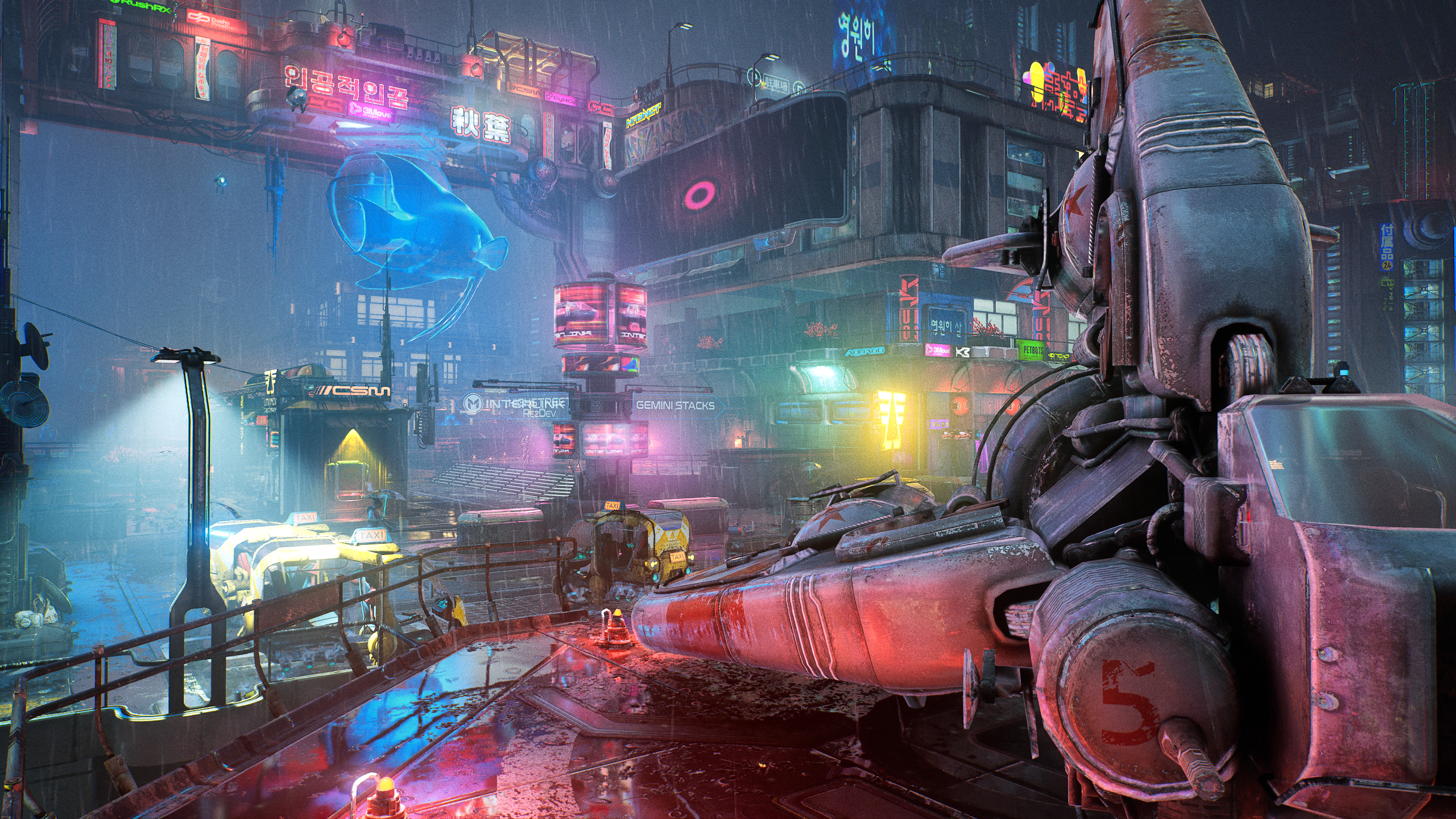 The Ascent Cyberpunk Cityscape with Mech HD Wallpaper