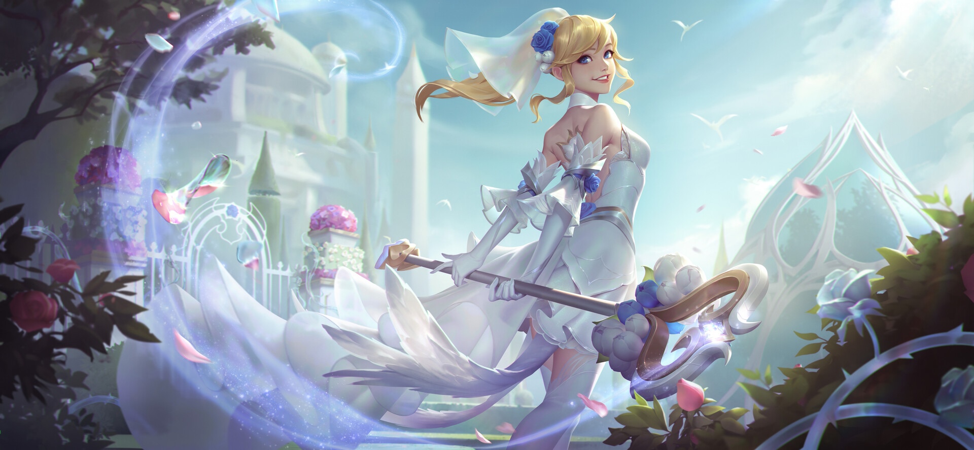 Lux in a Wedding Dress with Flowers in League of Legends HD Wallpaper
