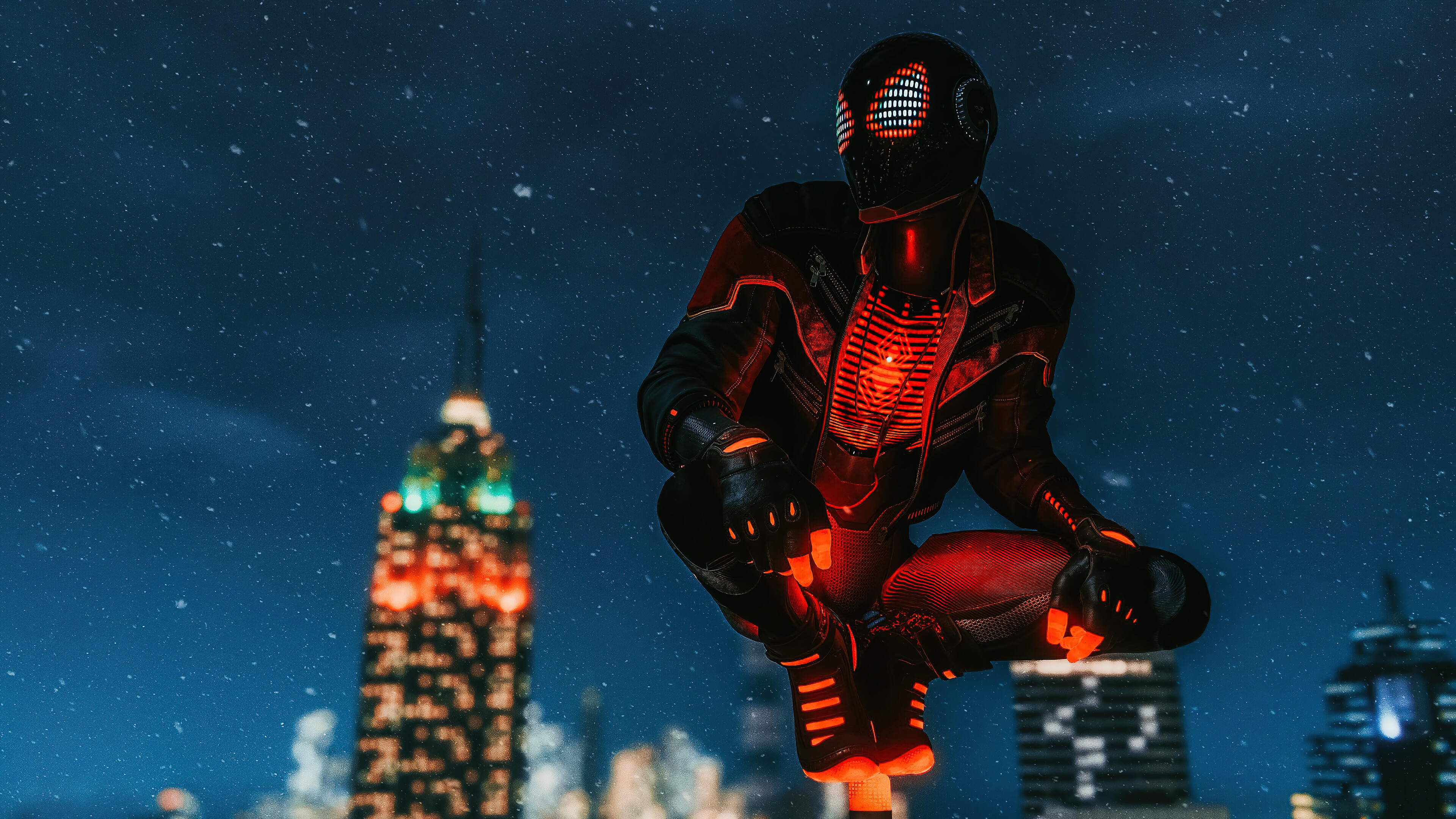 Spider-Man Miles Morales in a Snowy City HD Wallpaper