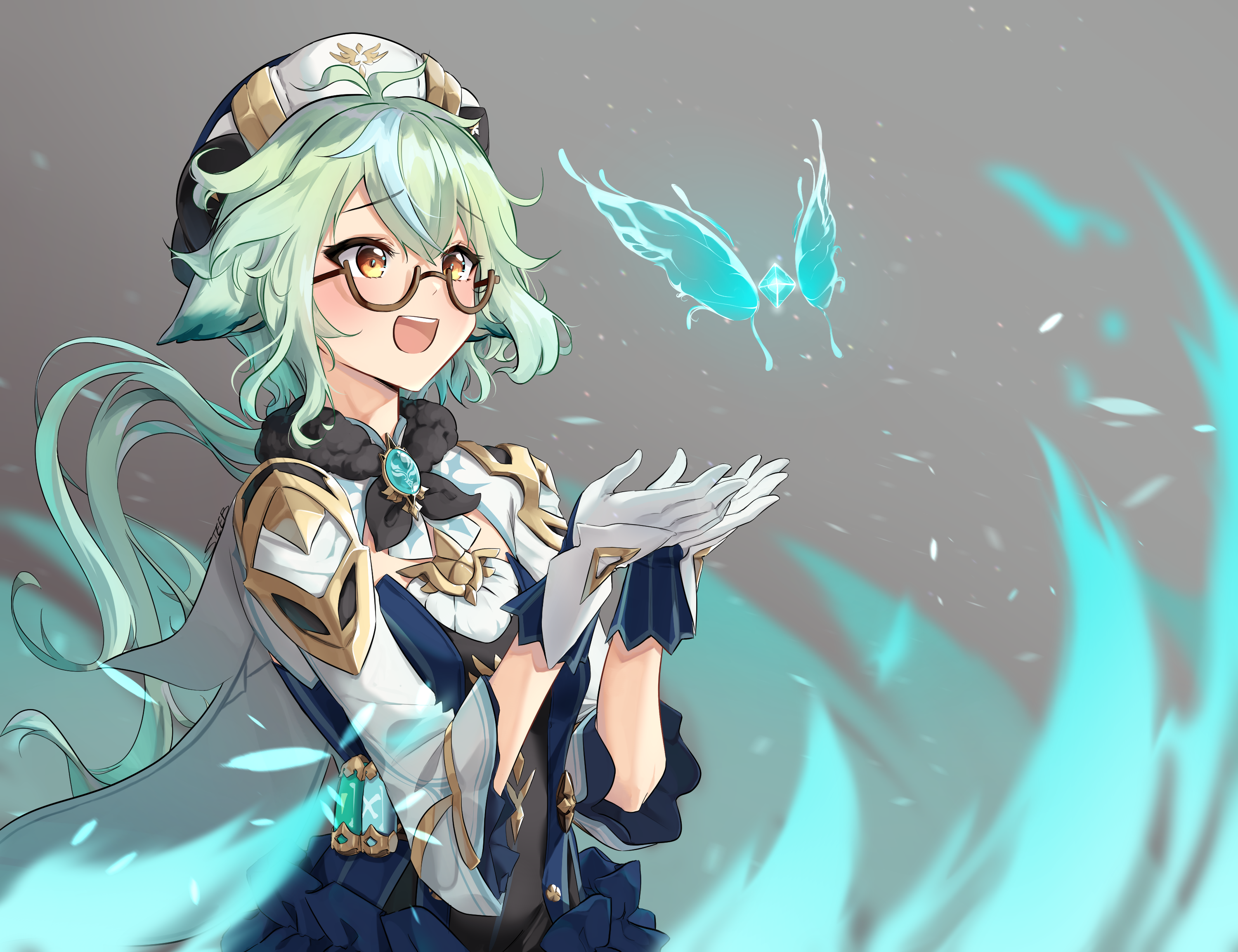 Sucrose from Genshin Impact with a glowing butterfly HD Wallpaper