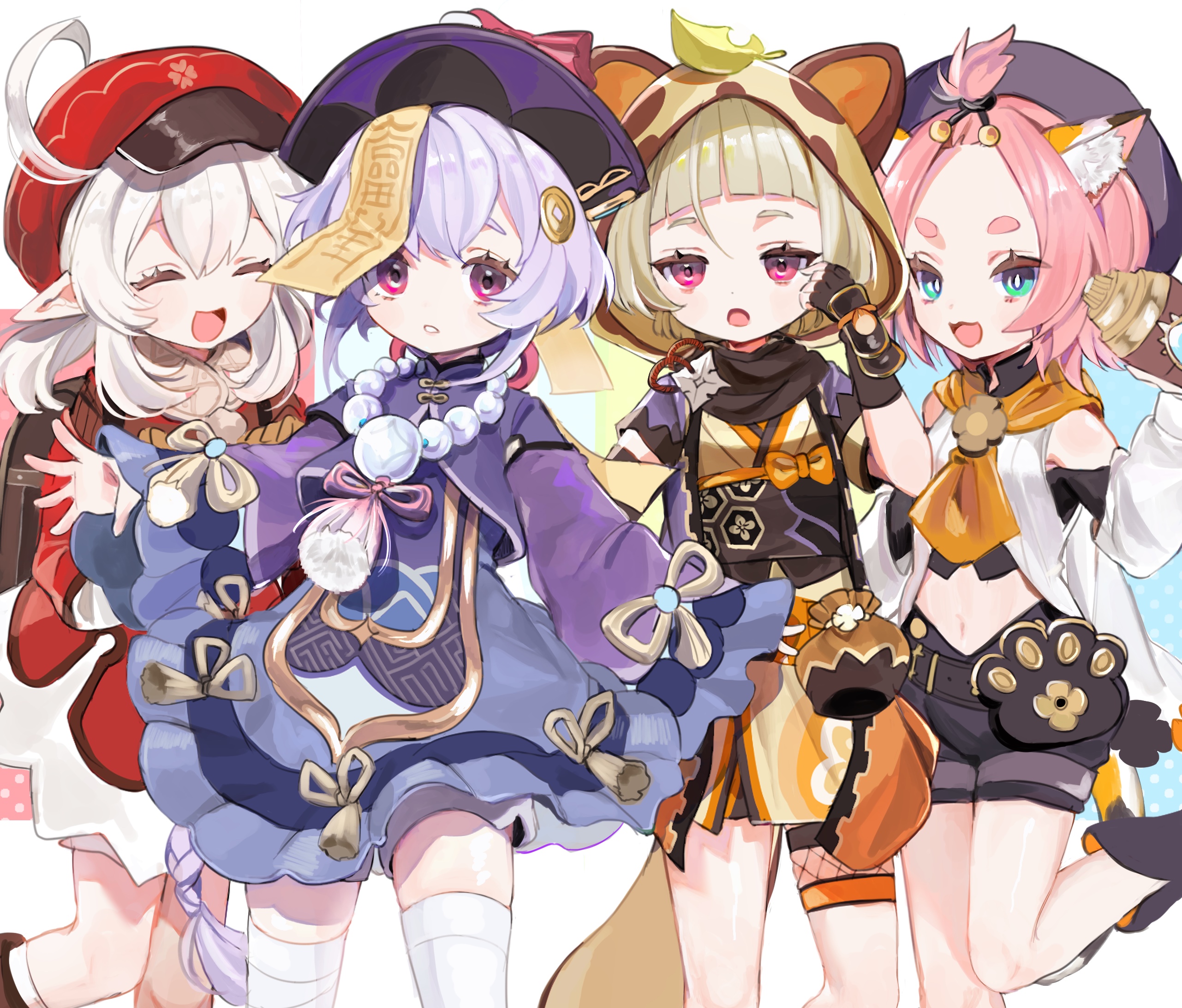 Klee, Qiqi, Sayu, and Diona from Genshin Impact HD Wallpaper