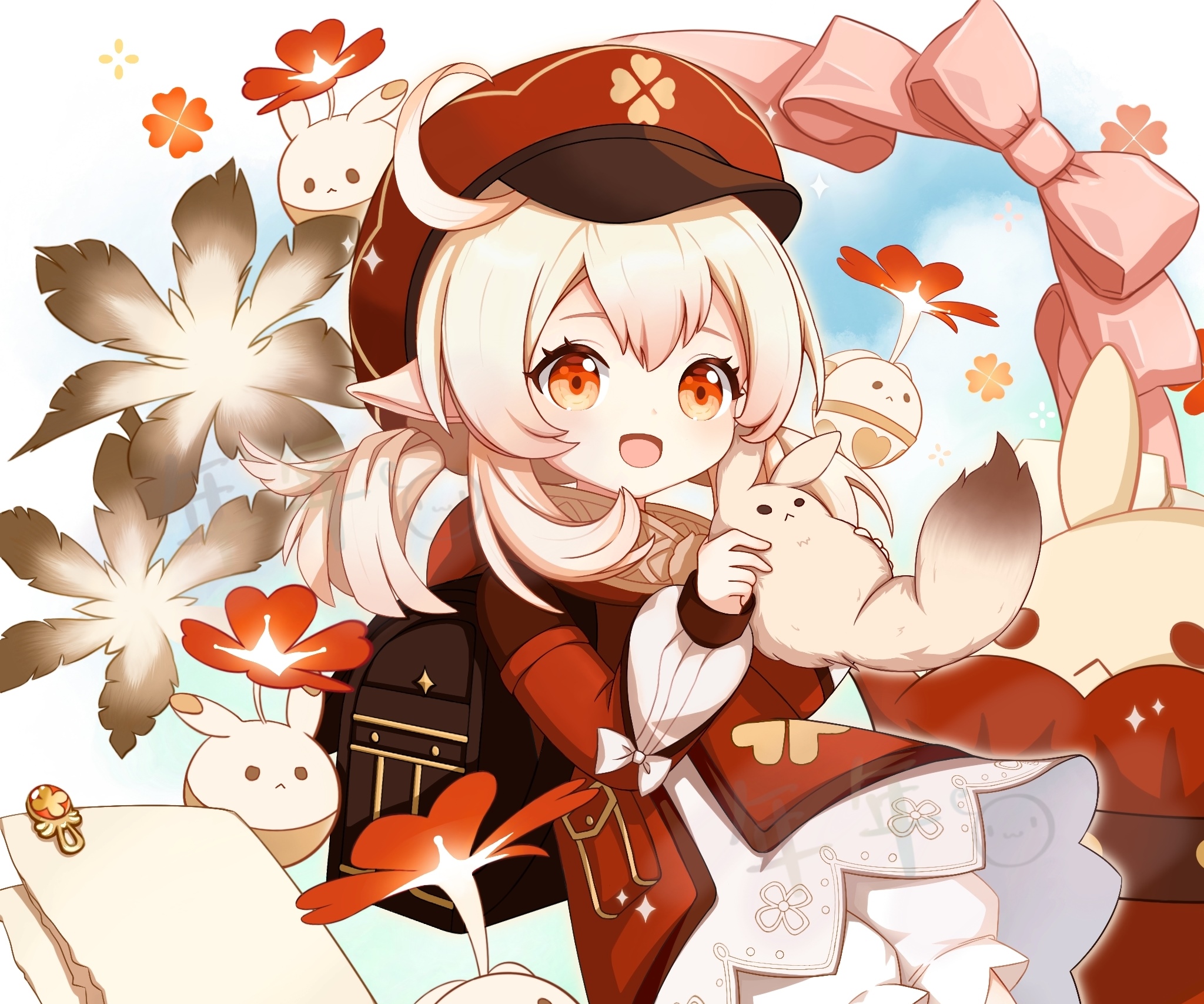 Klee from Genshin Impact with cute creatures HD Wallpaper