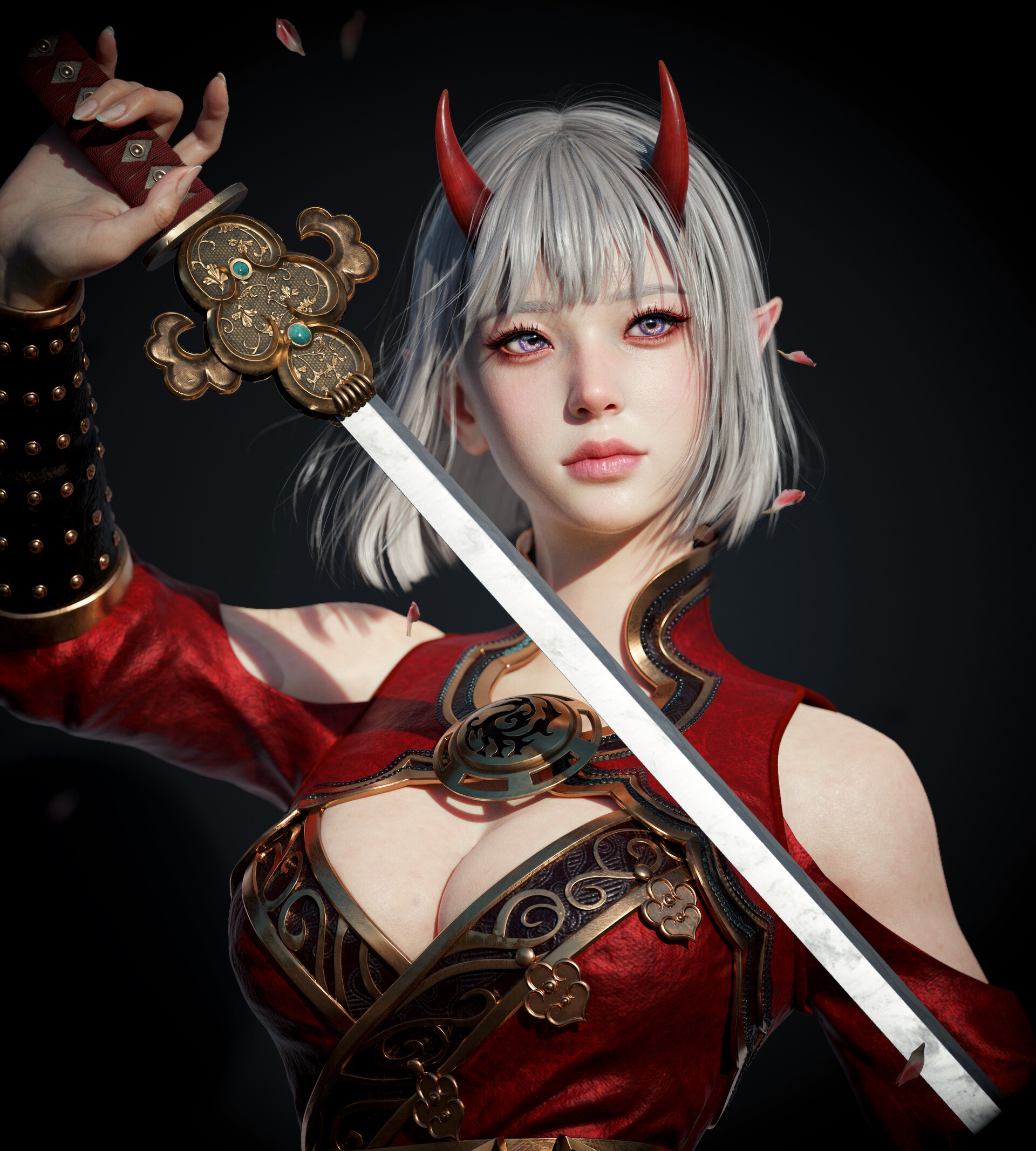 Woman with horns and sword HD Wallpaper