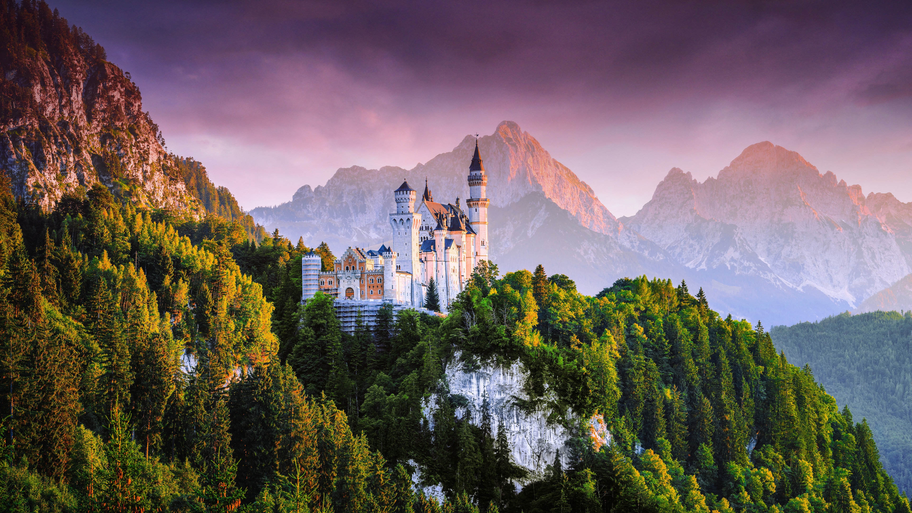 4K Neuschwanstein Castle in Germany with Mountains HD Wallpaper