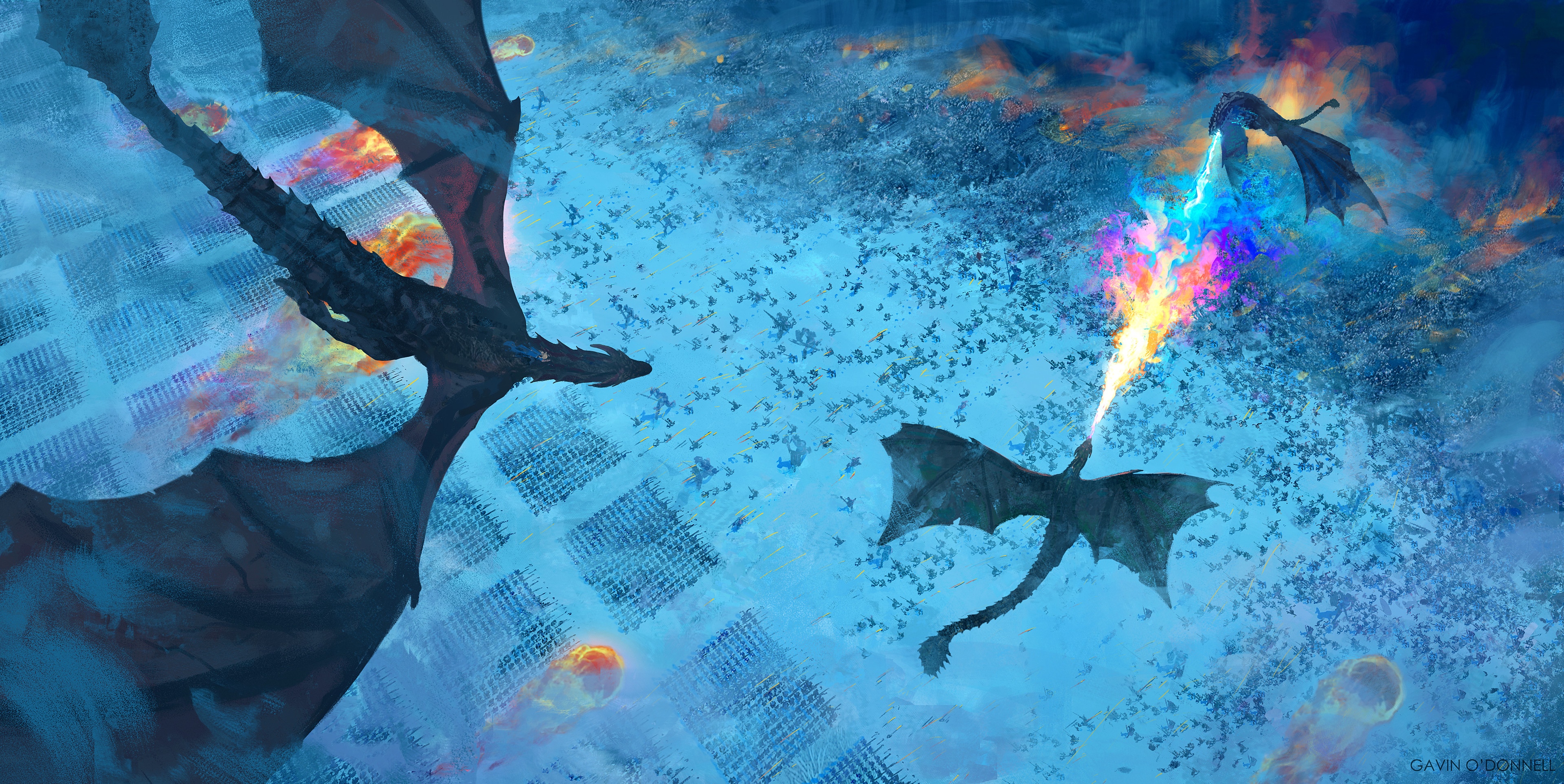Game of Thrones Dragons in Winter Battle HD Wallpaper