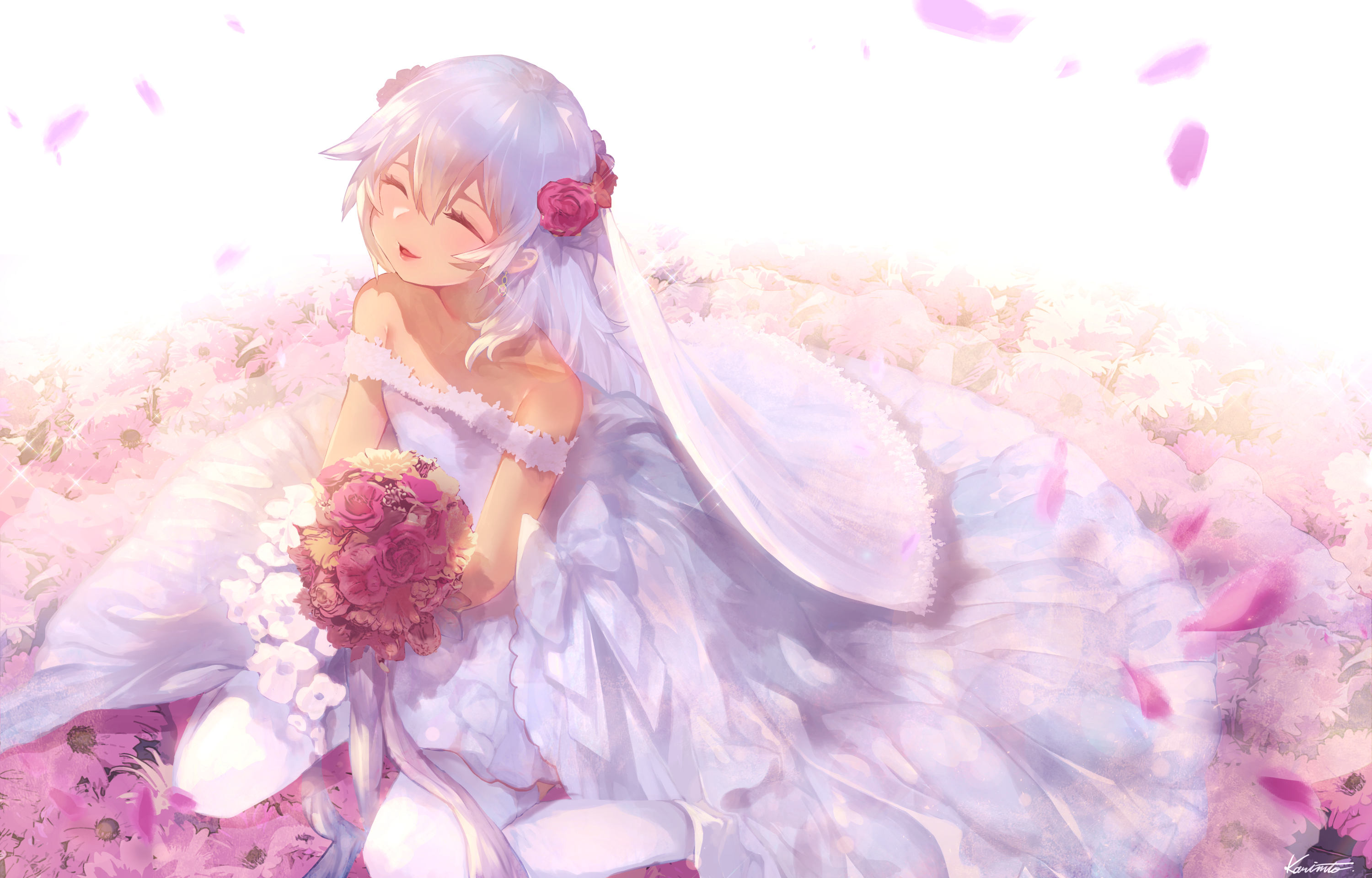 Laffey in a wedding dress surrounded by flowers HD Wallpaper