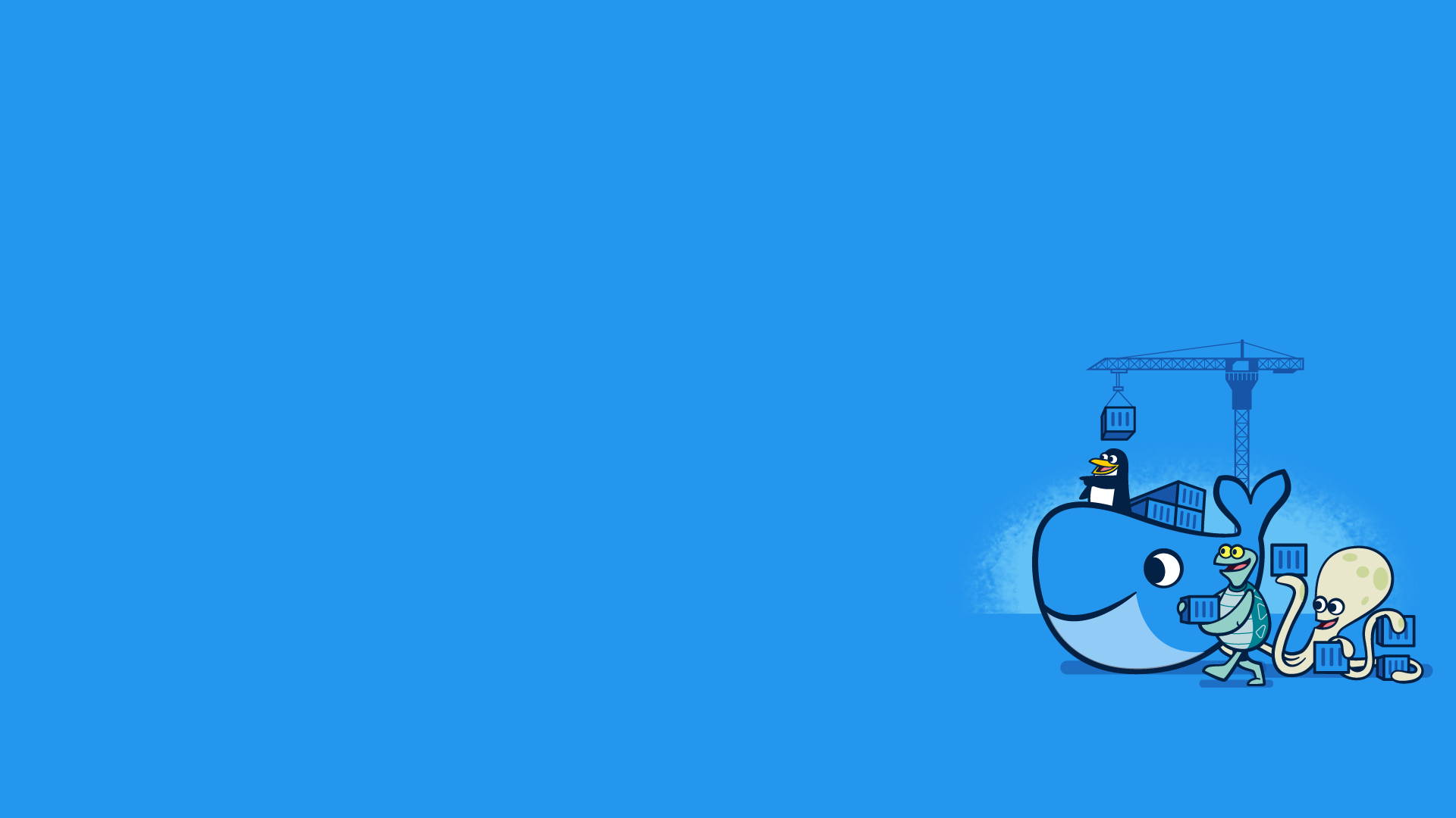 Docker whale with penguins, turtle, and octopus HD Wallpaper
