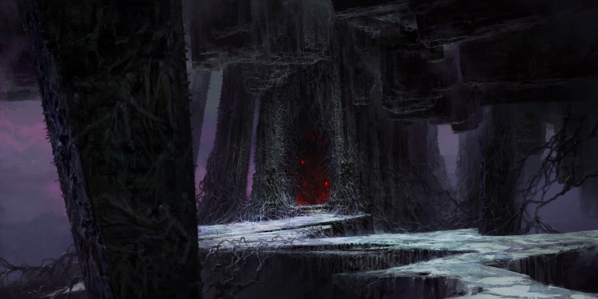 Dark fantasy artwork of a mystical gate HD Wallpaper