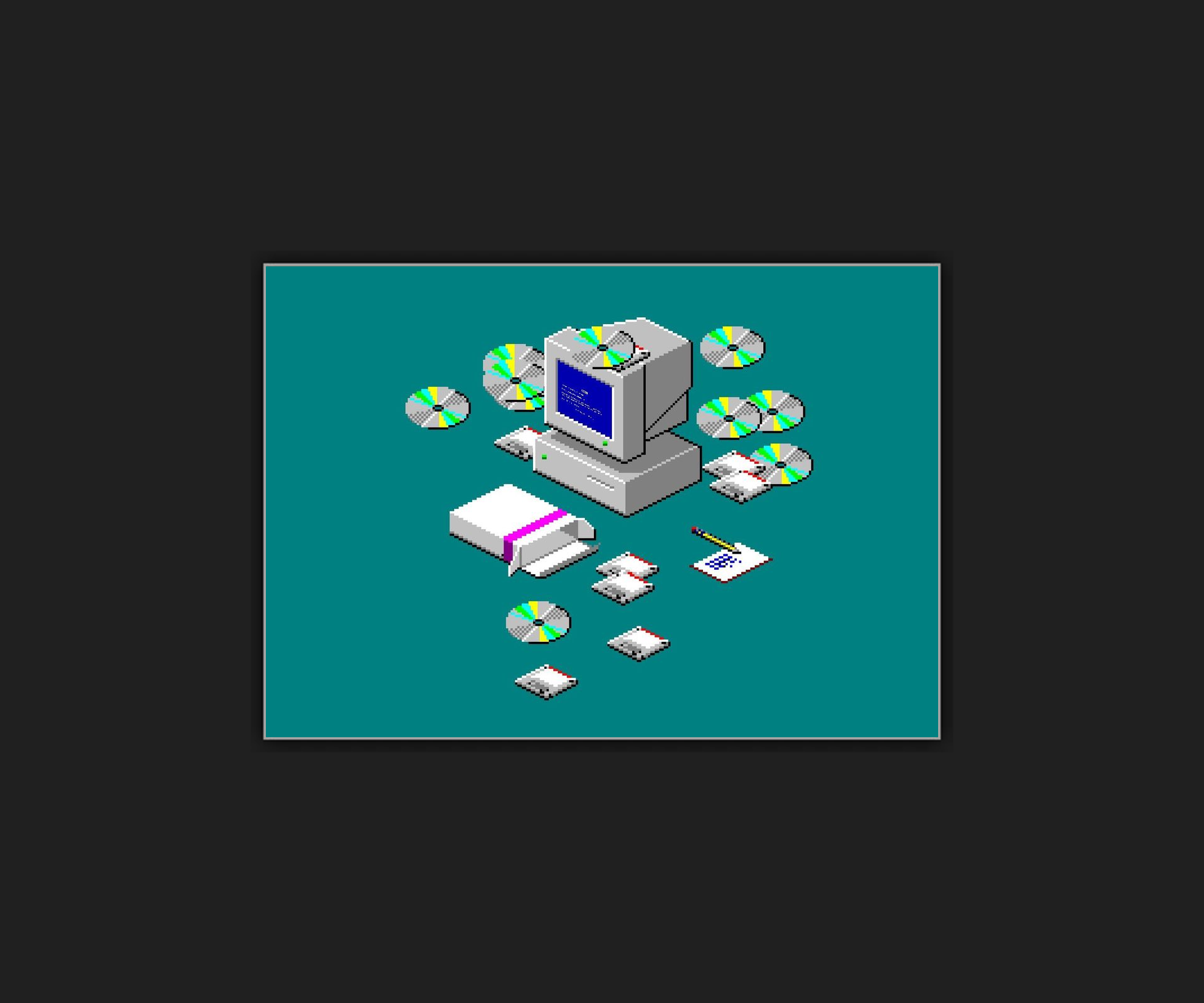 Retro computer with CDs and floppy disks HD Wallpaper