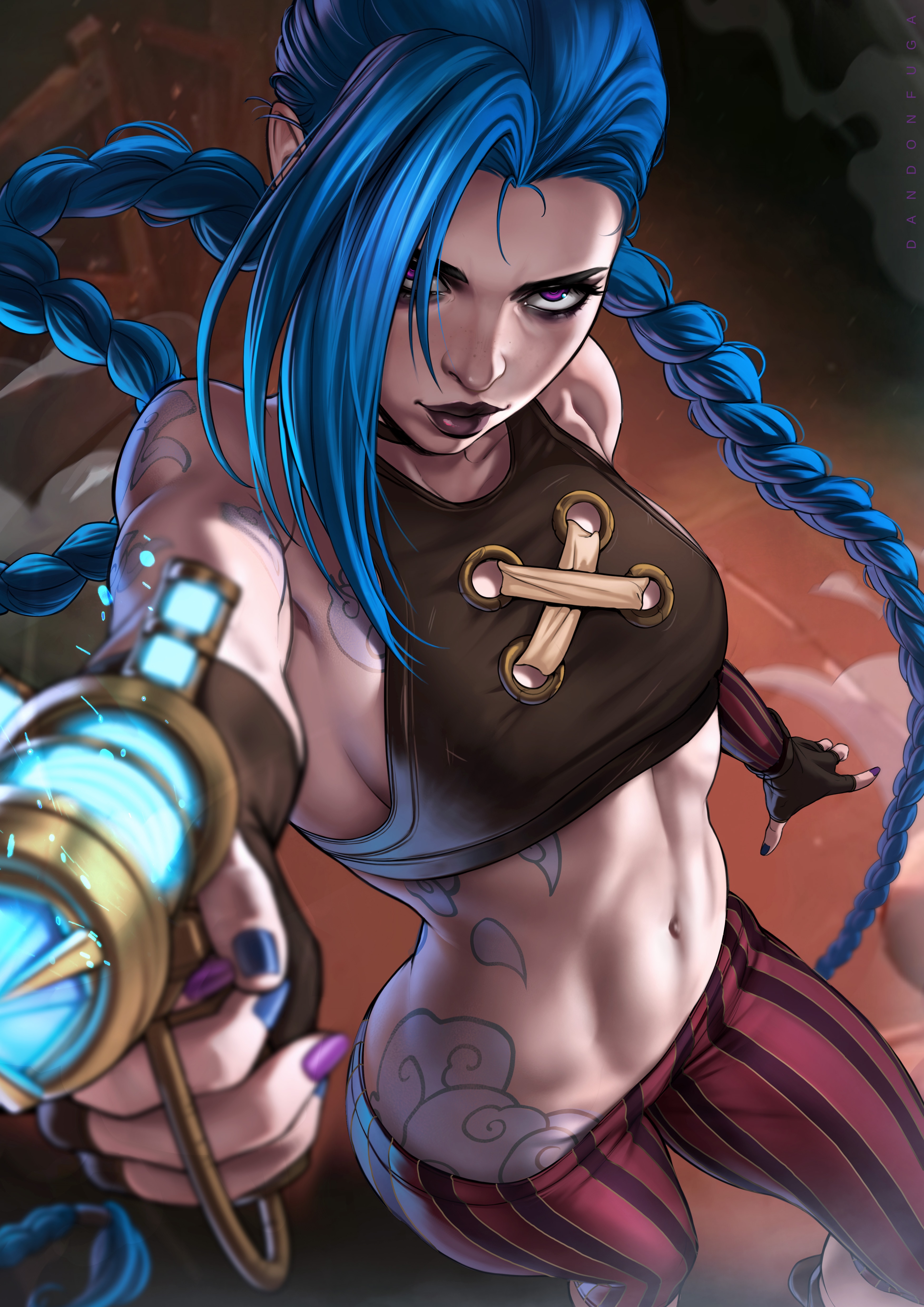 Jinx from League of Legends holding a weapon HD Phone Wallpaper