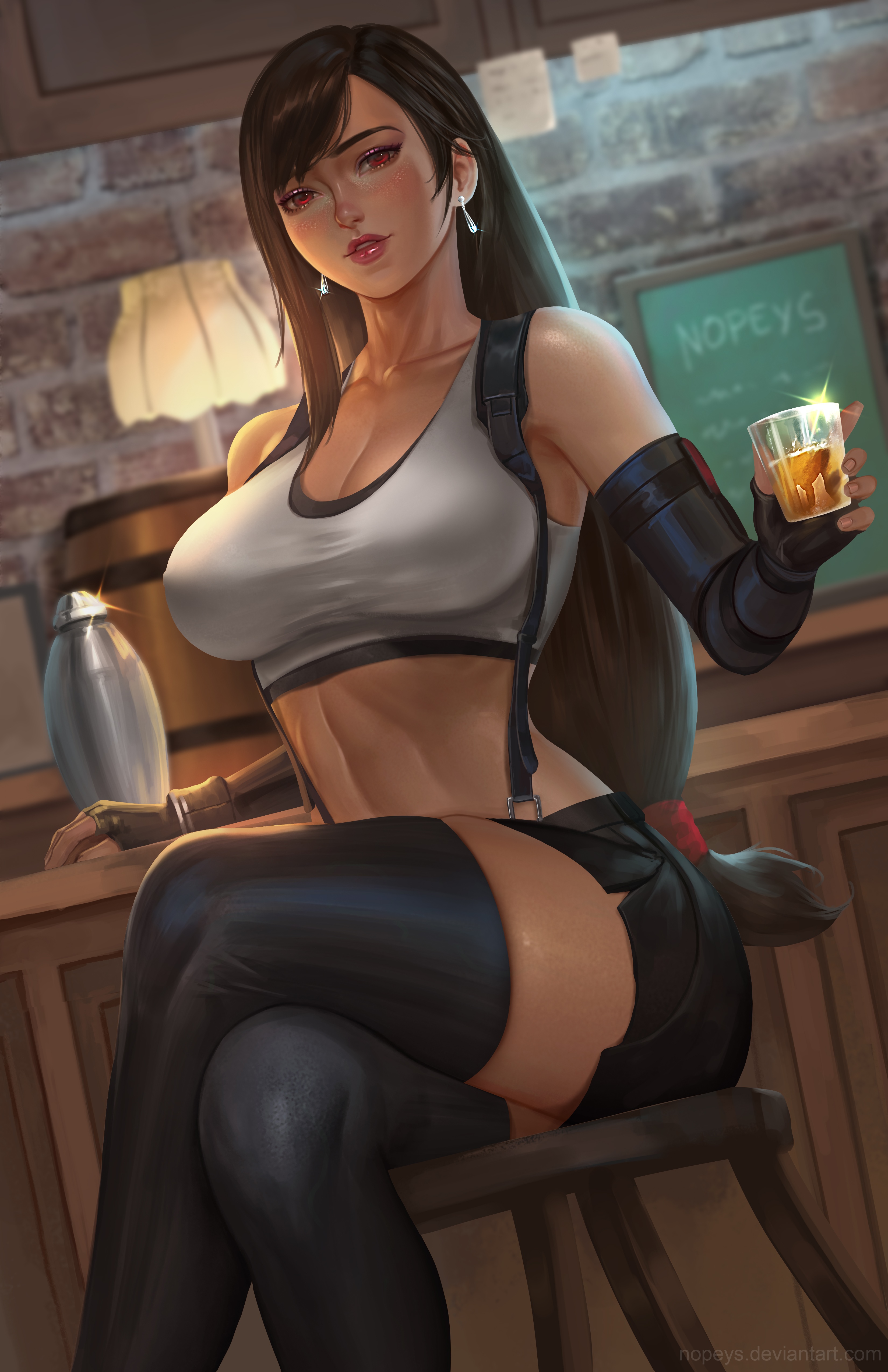 Tifa Lockhart drinking at a bar HD Phone Wallpaper