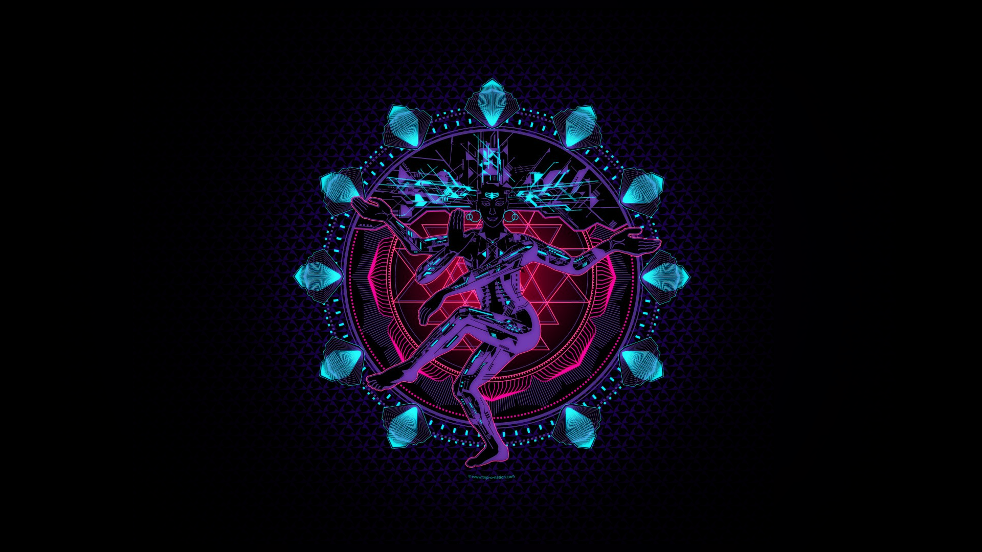 Cyberpunk Shiva dancing in a neon mandala HD Wallpaper