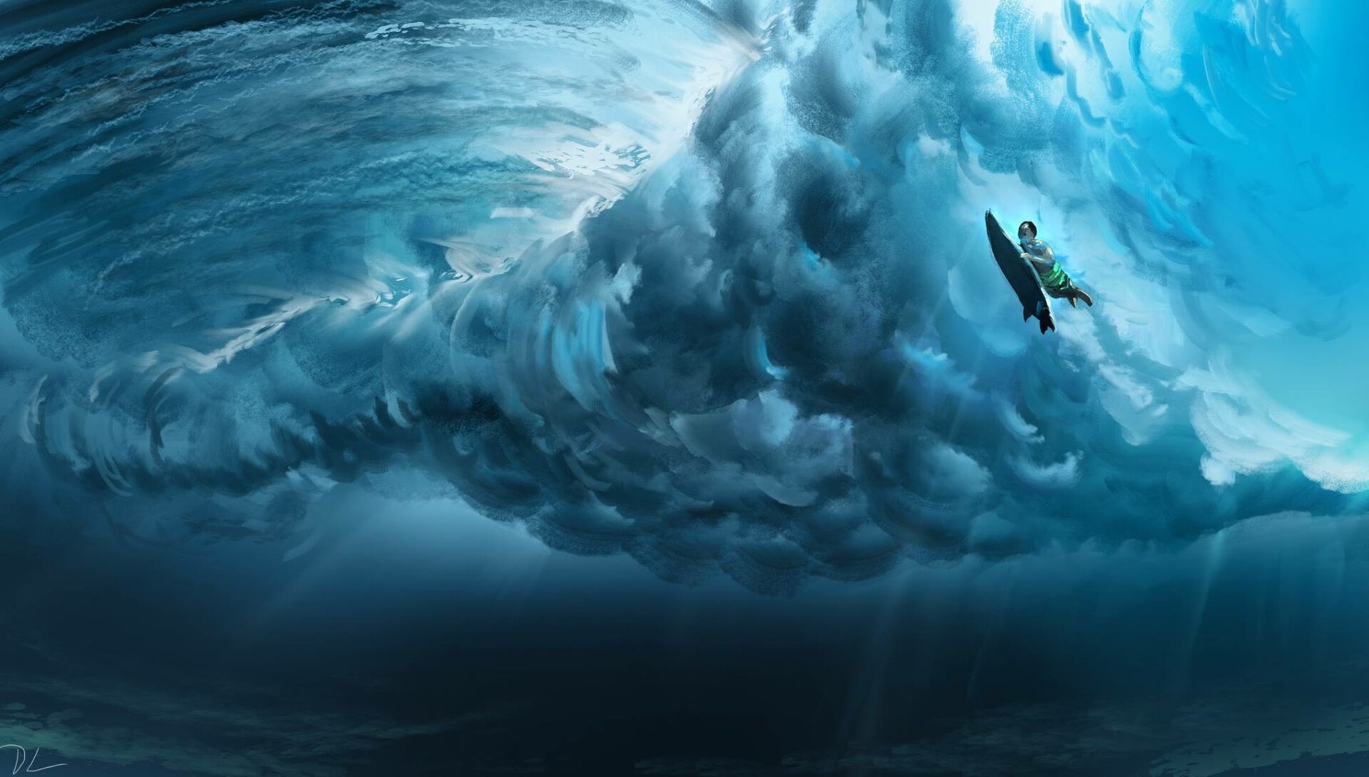 Surfer inside a massive ocean wave HD Wallpaper