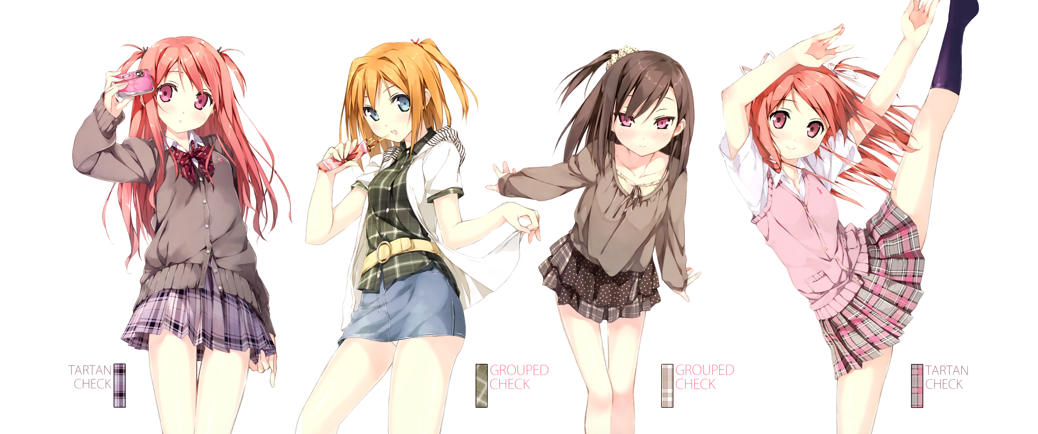 Artwork of four anime girls in school uniforms HD Wallpaper