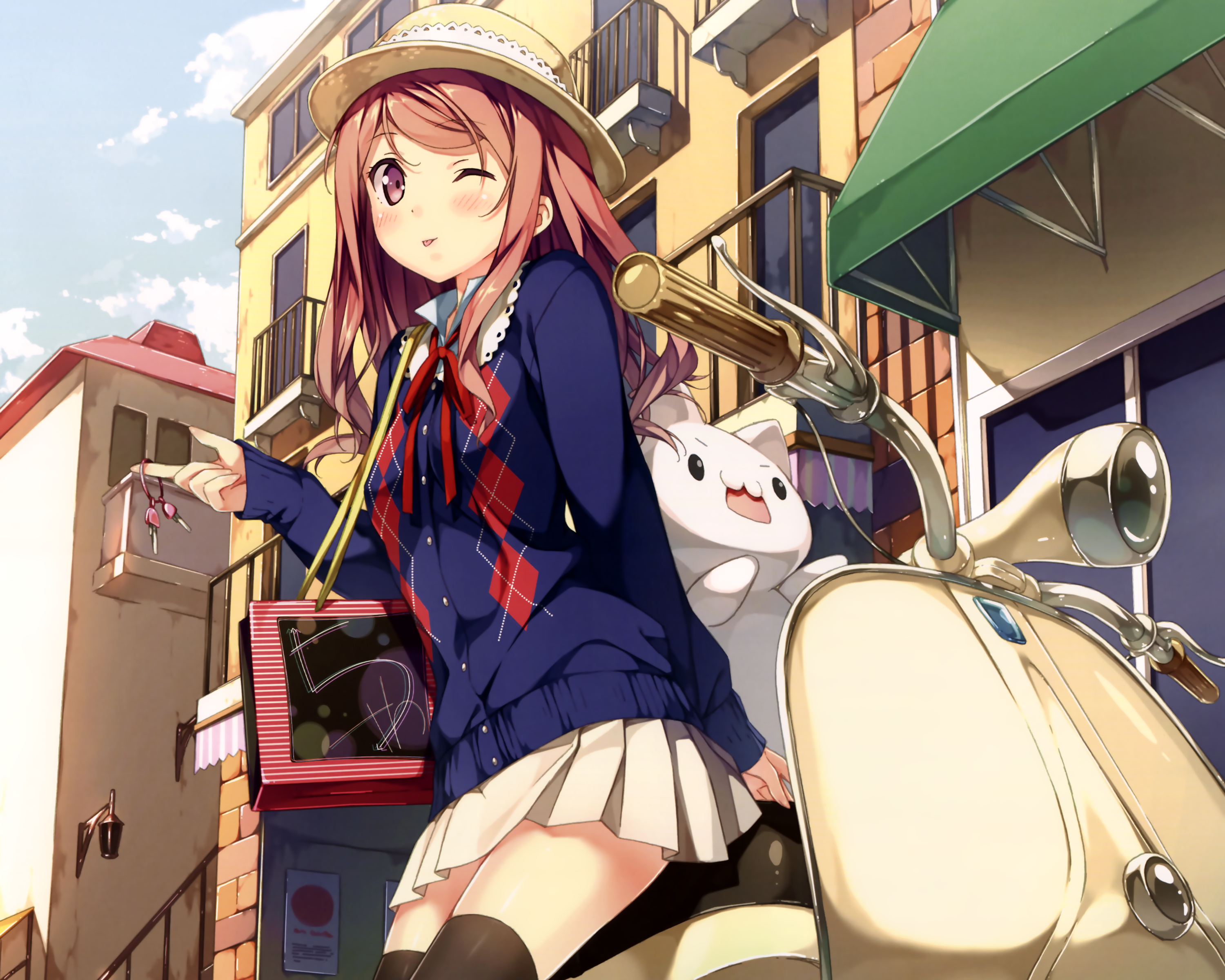 Girl with hat and scooter, Afterschool of the 5th year HD Wallpaper