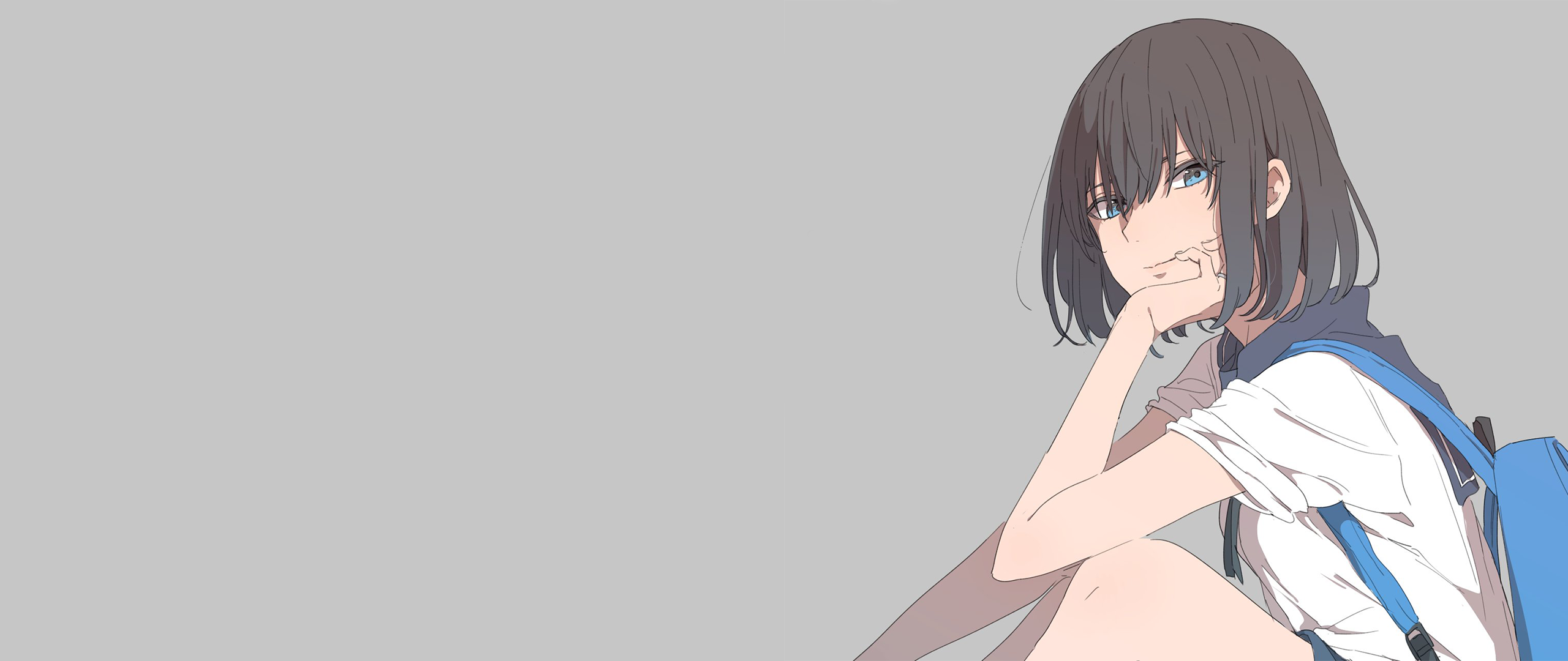 Anime girl with blue eyes and dark hair HD Wallpaper