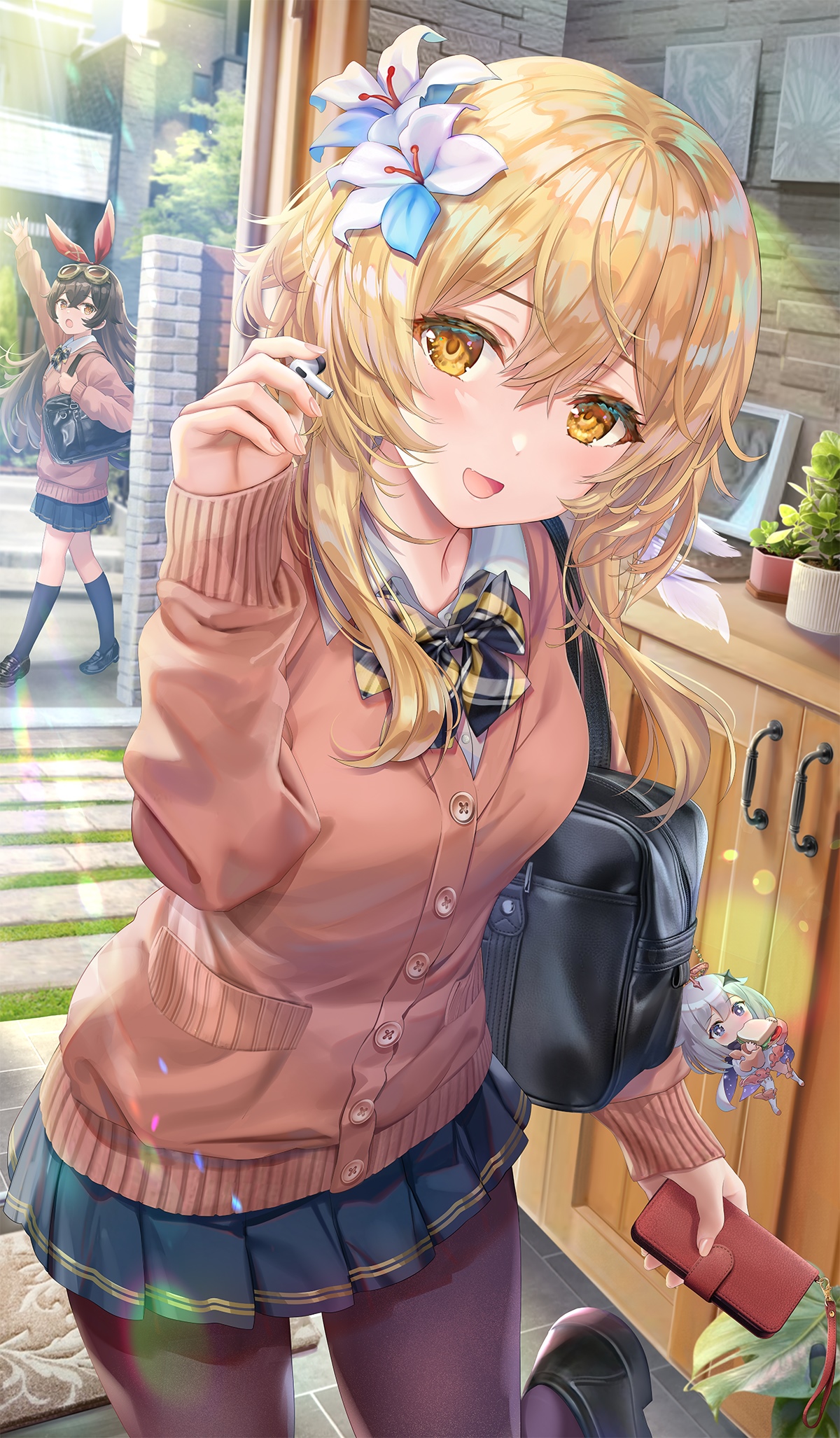 Genshin Impact Lumine and Amber in School Uniforms HD Phone Wallpaper