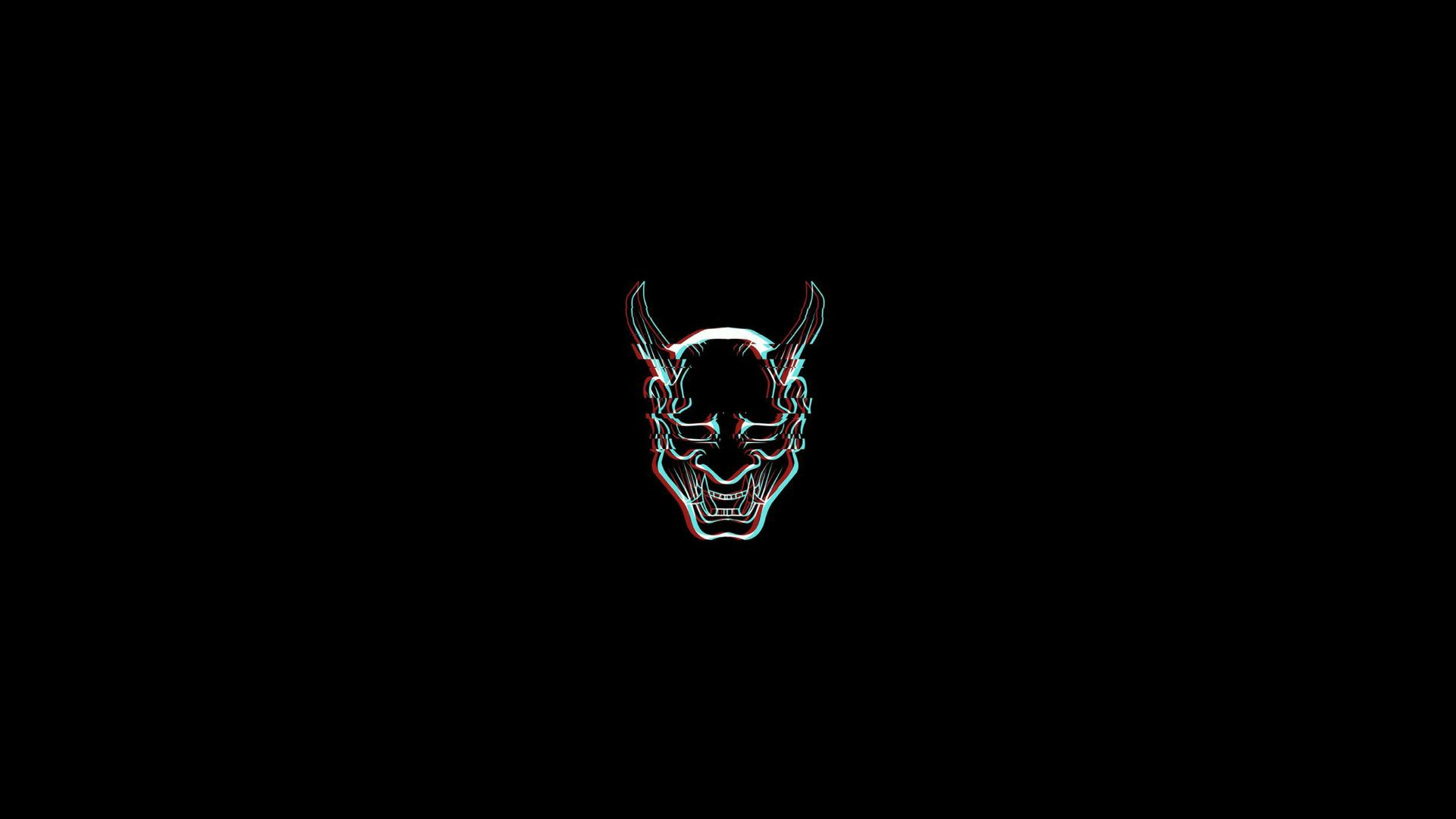 Minimalist Oni mask with glitch effect HD Wallpaper
