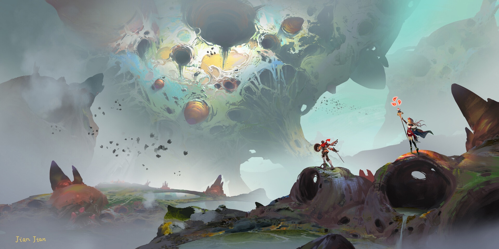 Fantasy art of a surreal alien landscape HD Wallpaper