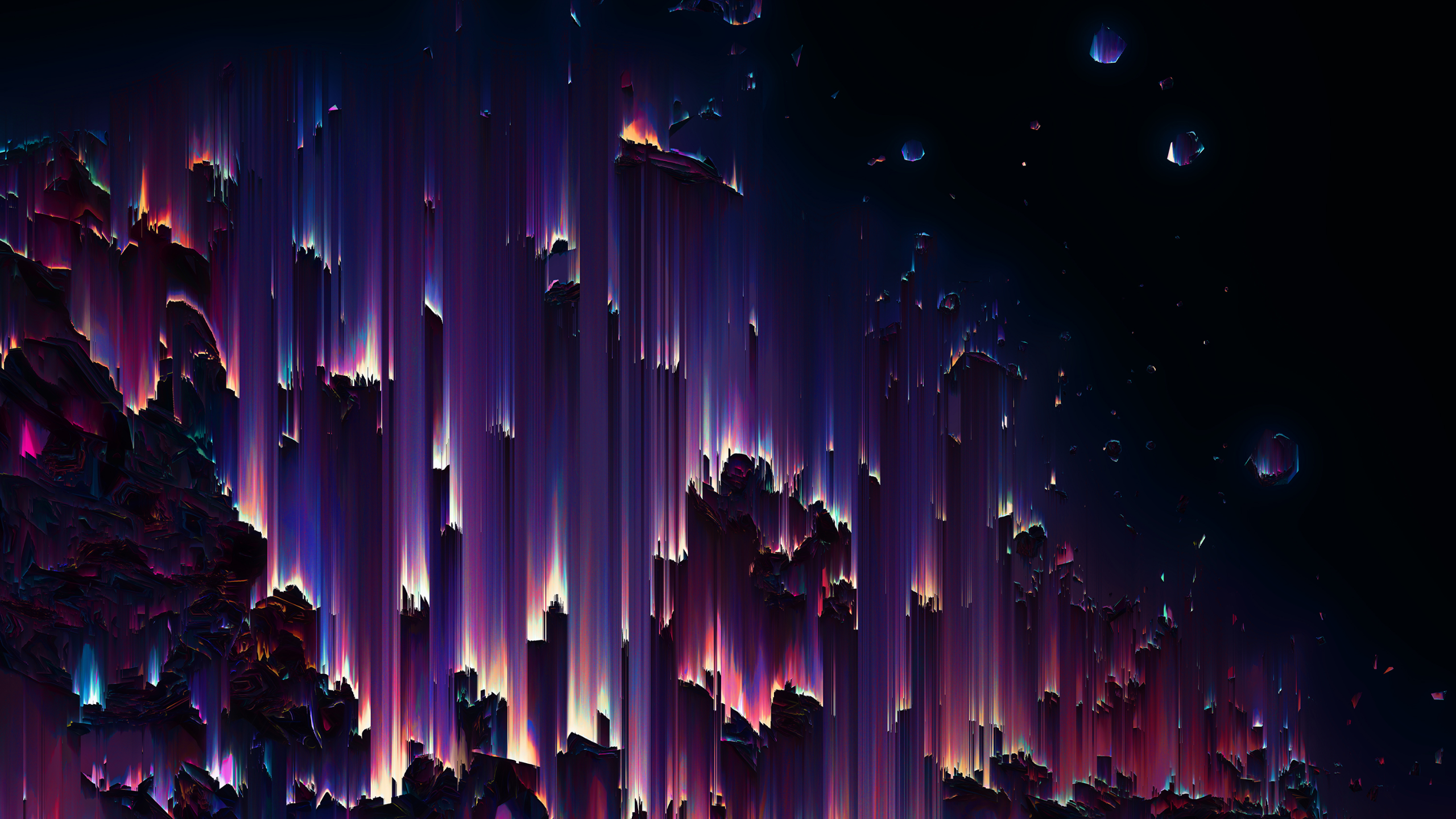 Abstract purple and pink glitch art cityscape HD Wallpaper
