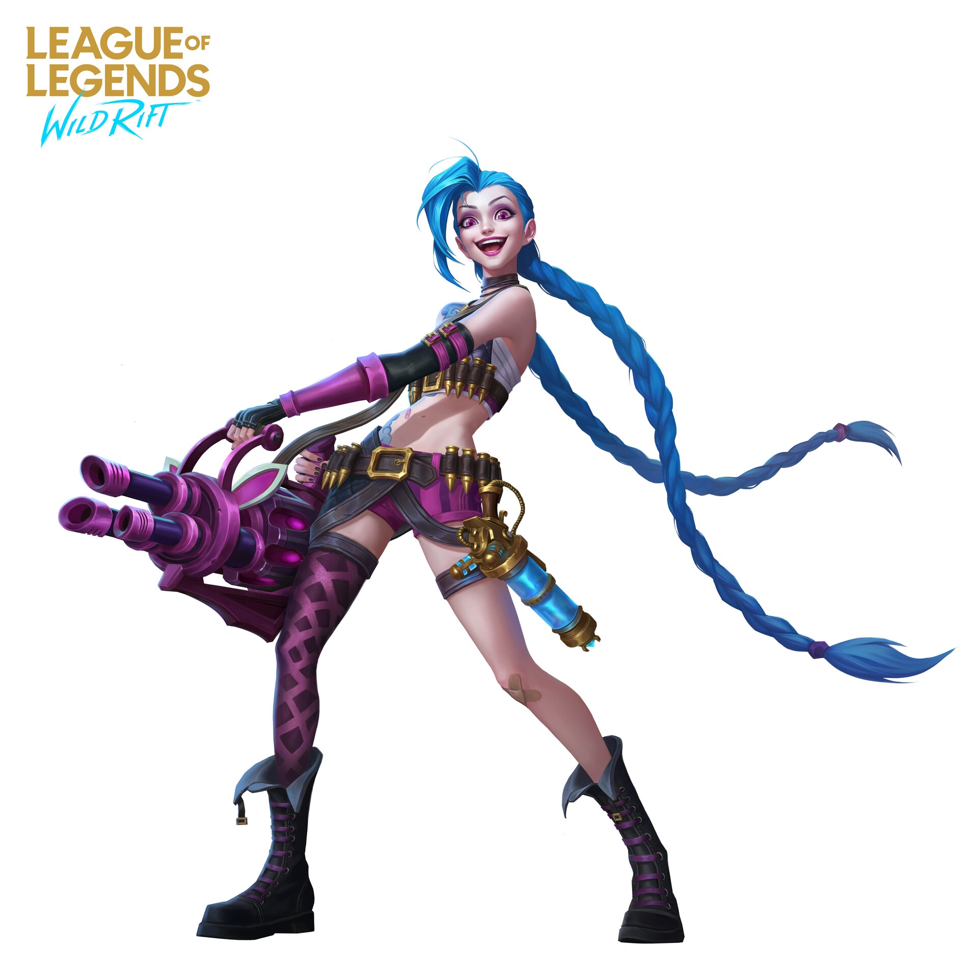 Jinx from League of Legends: Wild Rift with a large gun HD Wallpaper