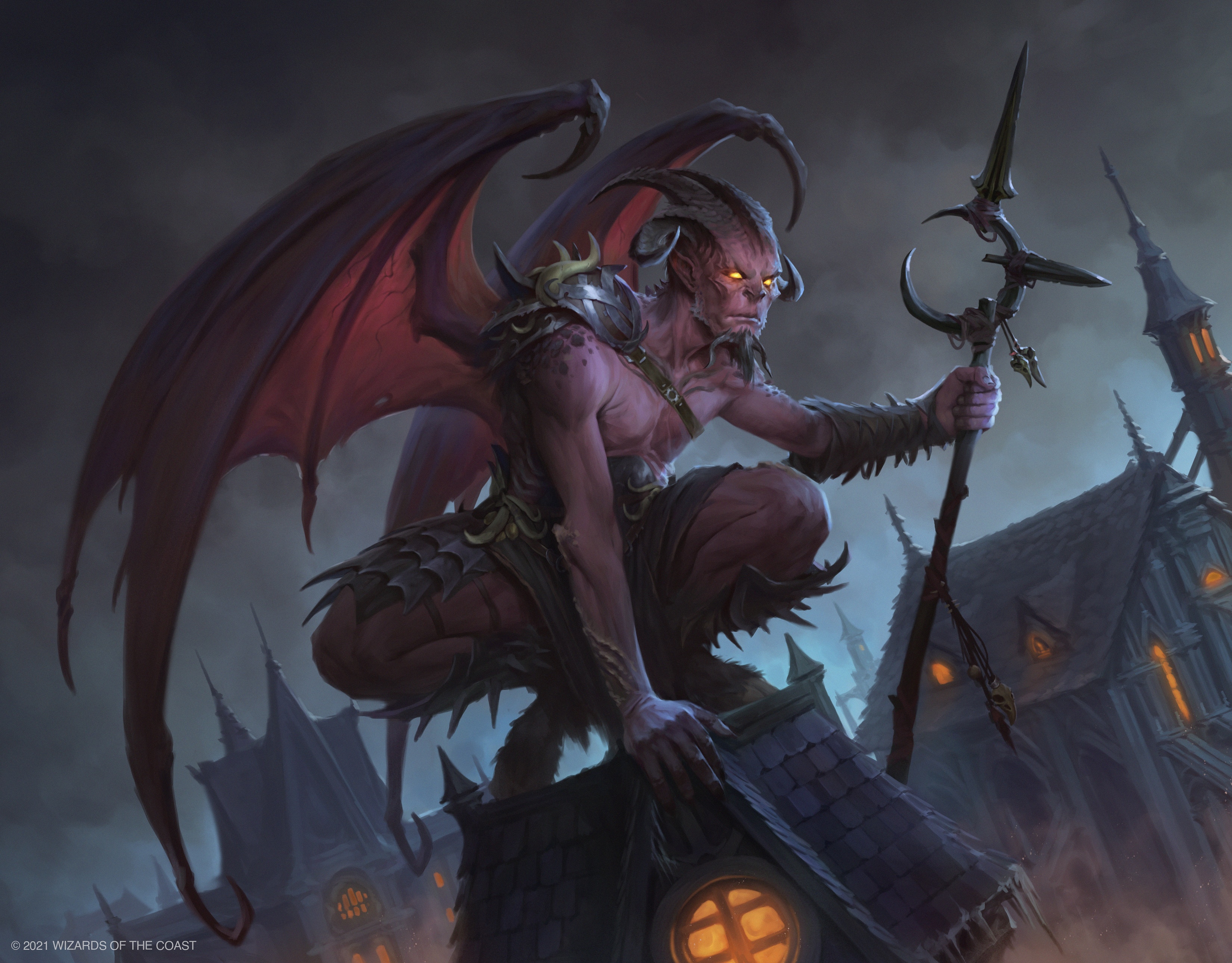 Demon with wings on rooftops by Konstantin Porubov HD Wallpaper