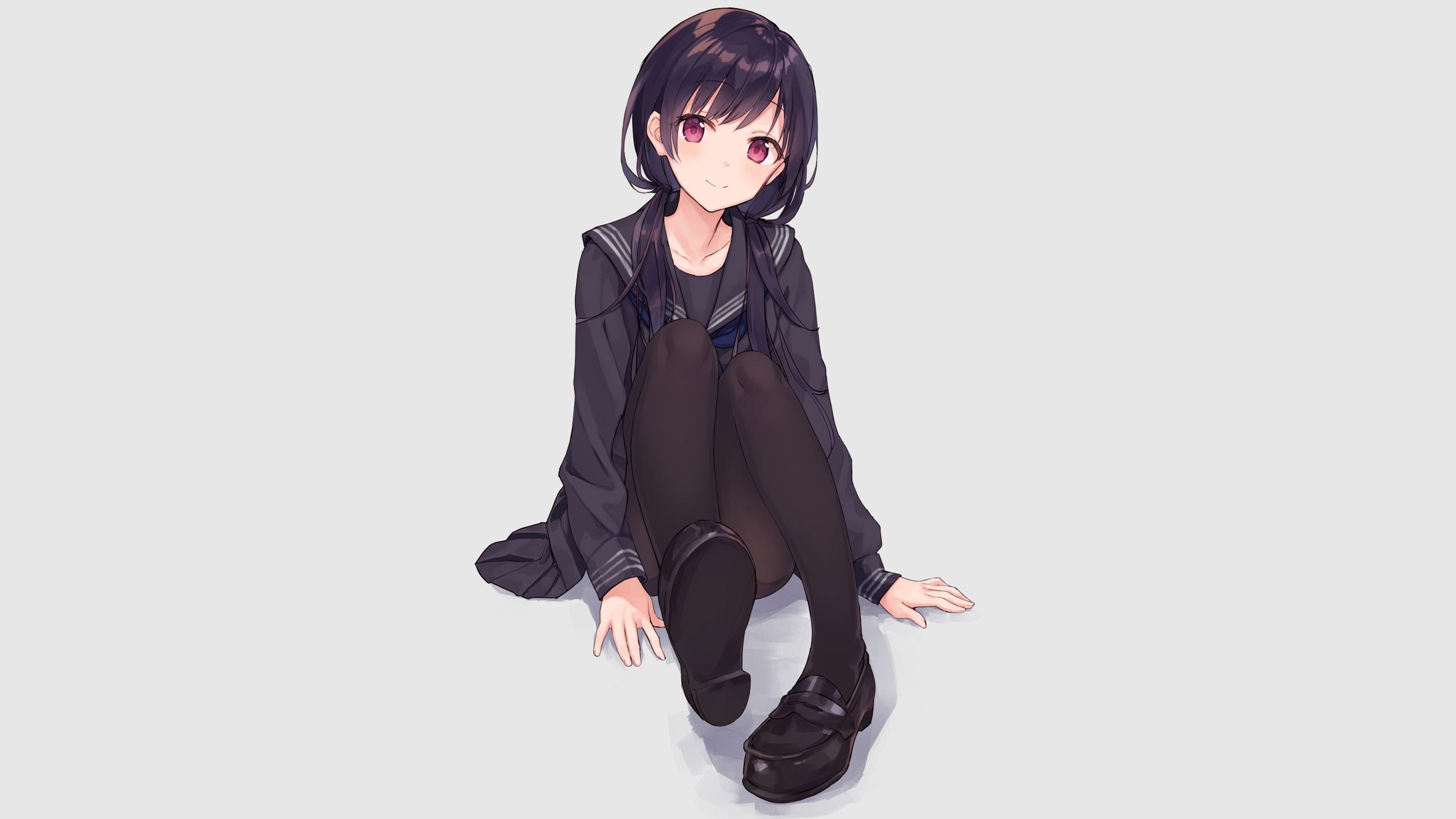 4K anime girl with dark hair smiling HD Wallpaper