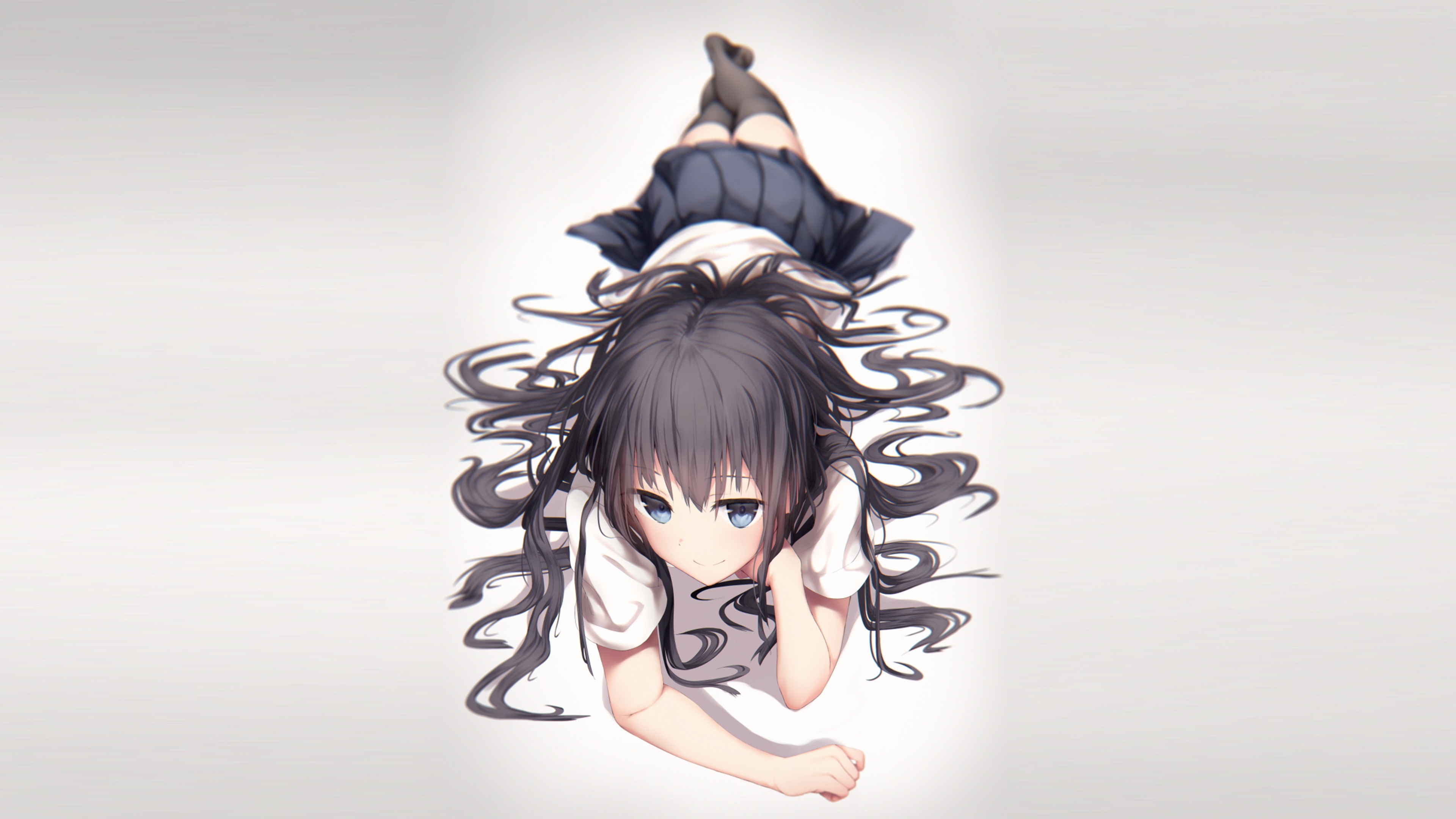 4K Anime Girl with Dark Hair and Blue Eyes HD Wallpaper
