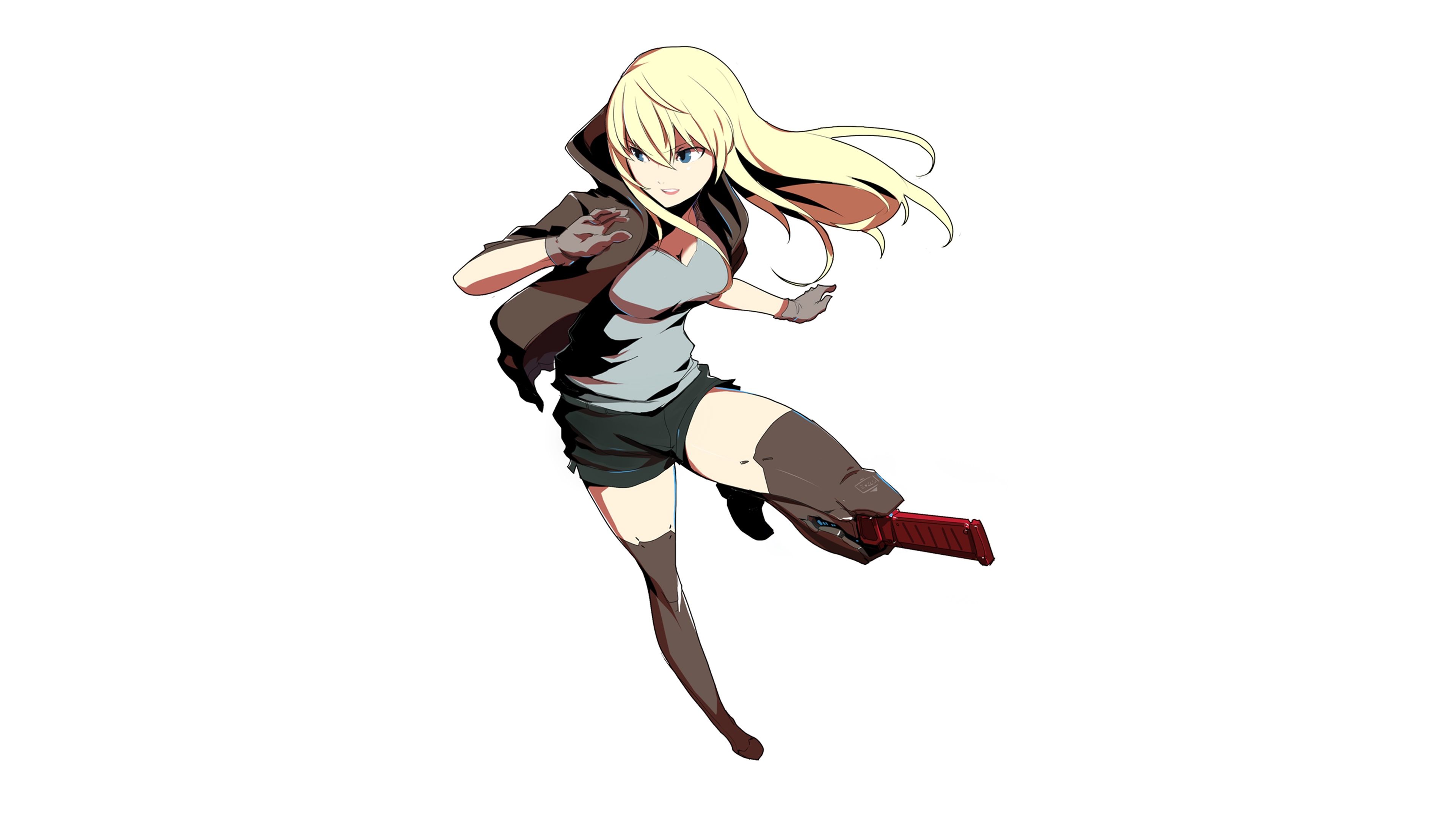 4K blonde anime girl with a gun HD Wallpaper