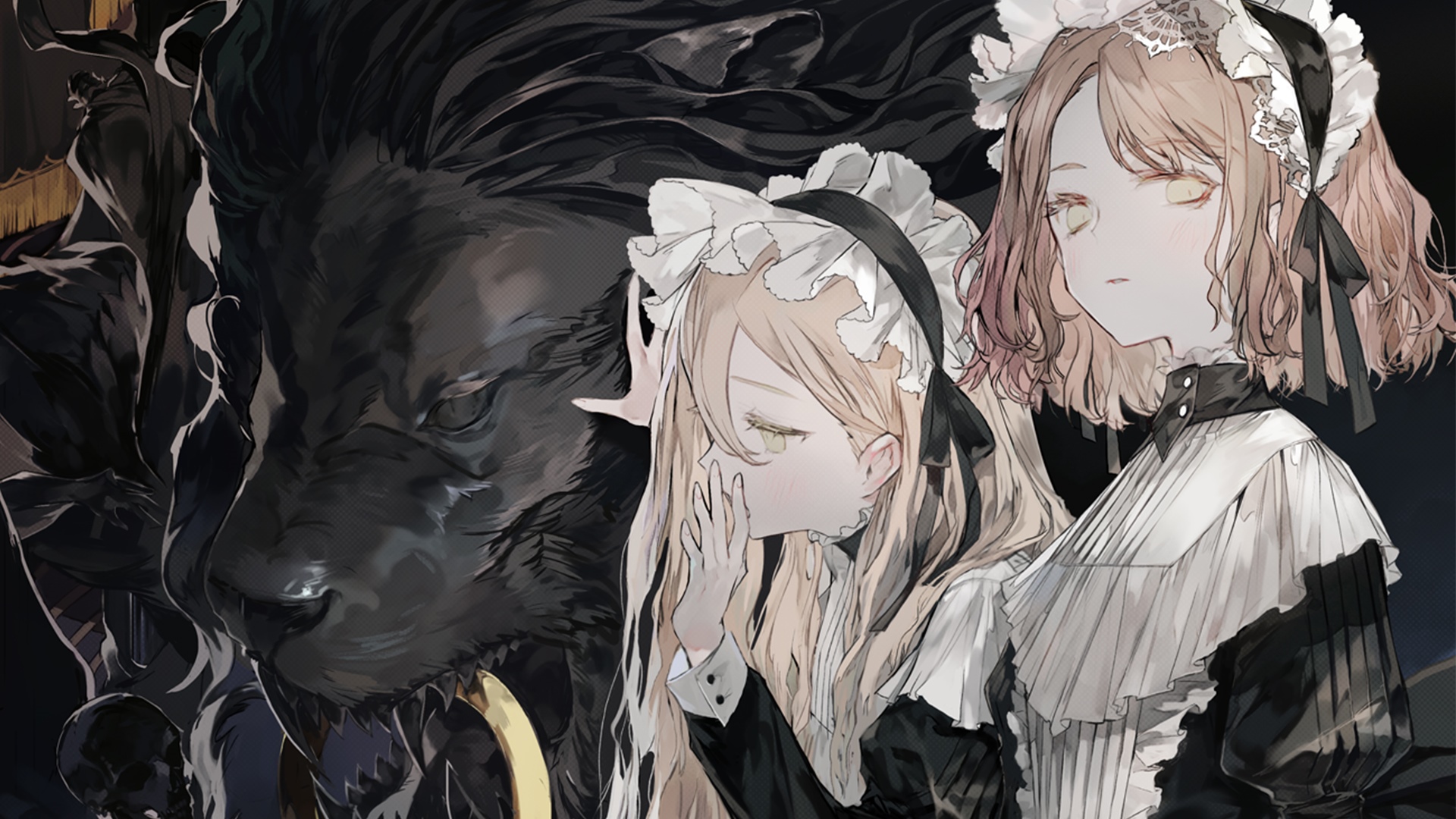 Two maids and a dark lion HD Wallpaper