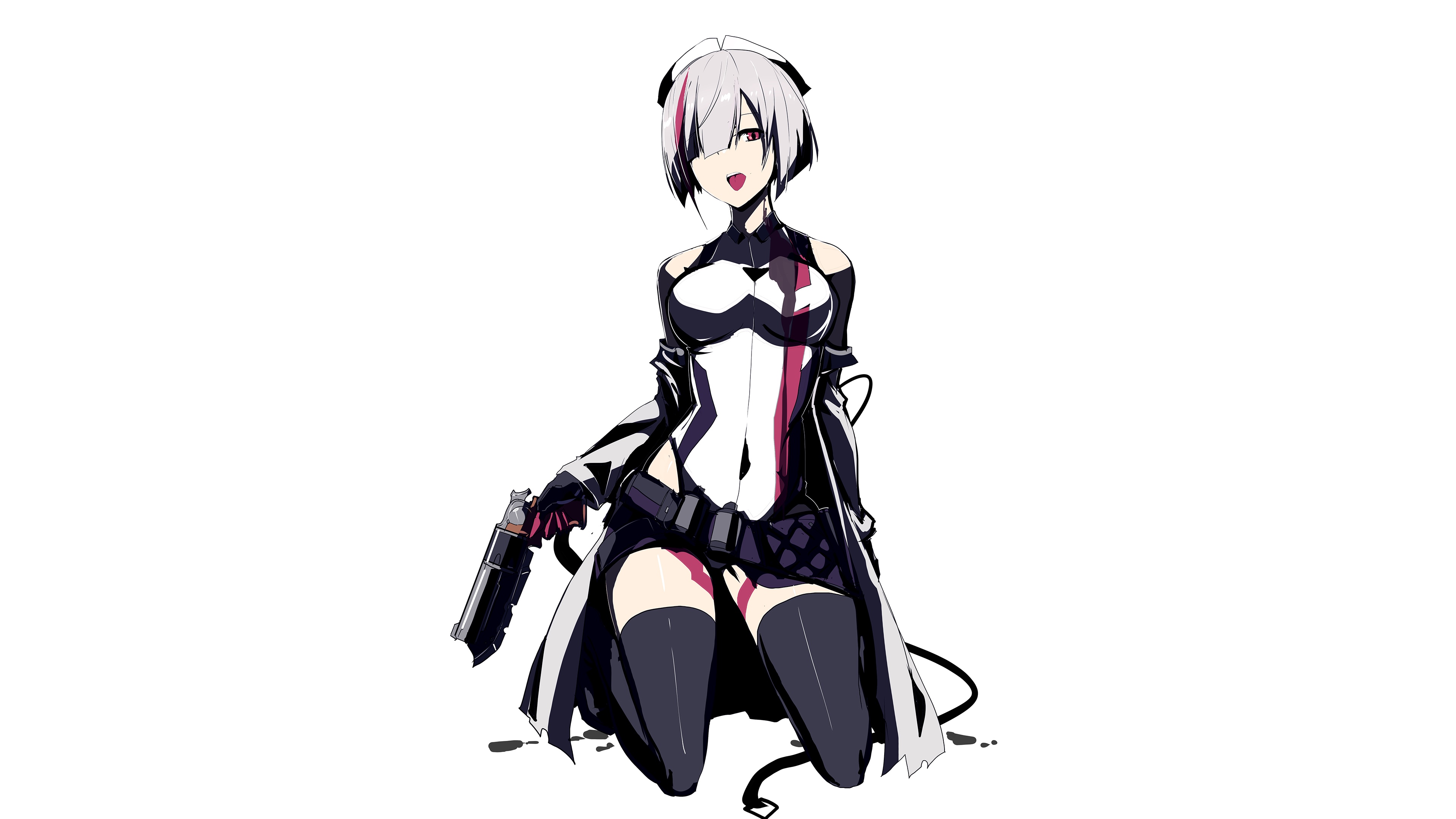 Anime girl with gun kneeling HD Wallpaper
