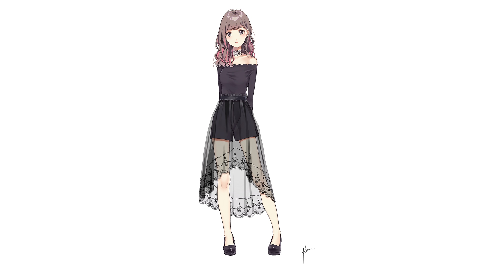 Aiko in a black off-the-shoulder dress HD Wallpaper