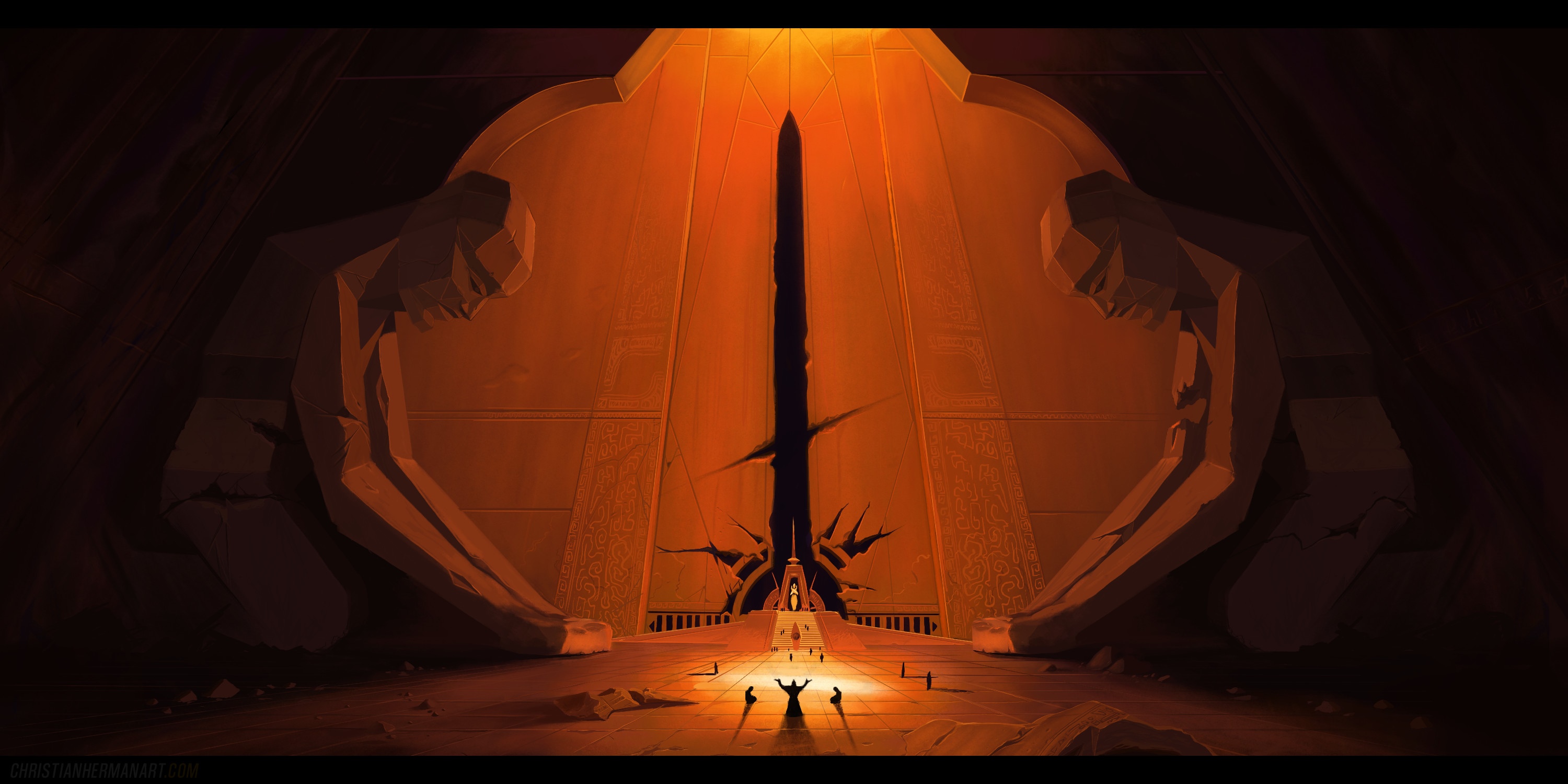 Sith temple with figures in the foreground HD Wallpaper