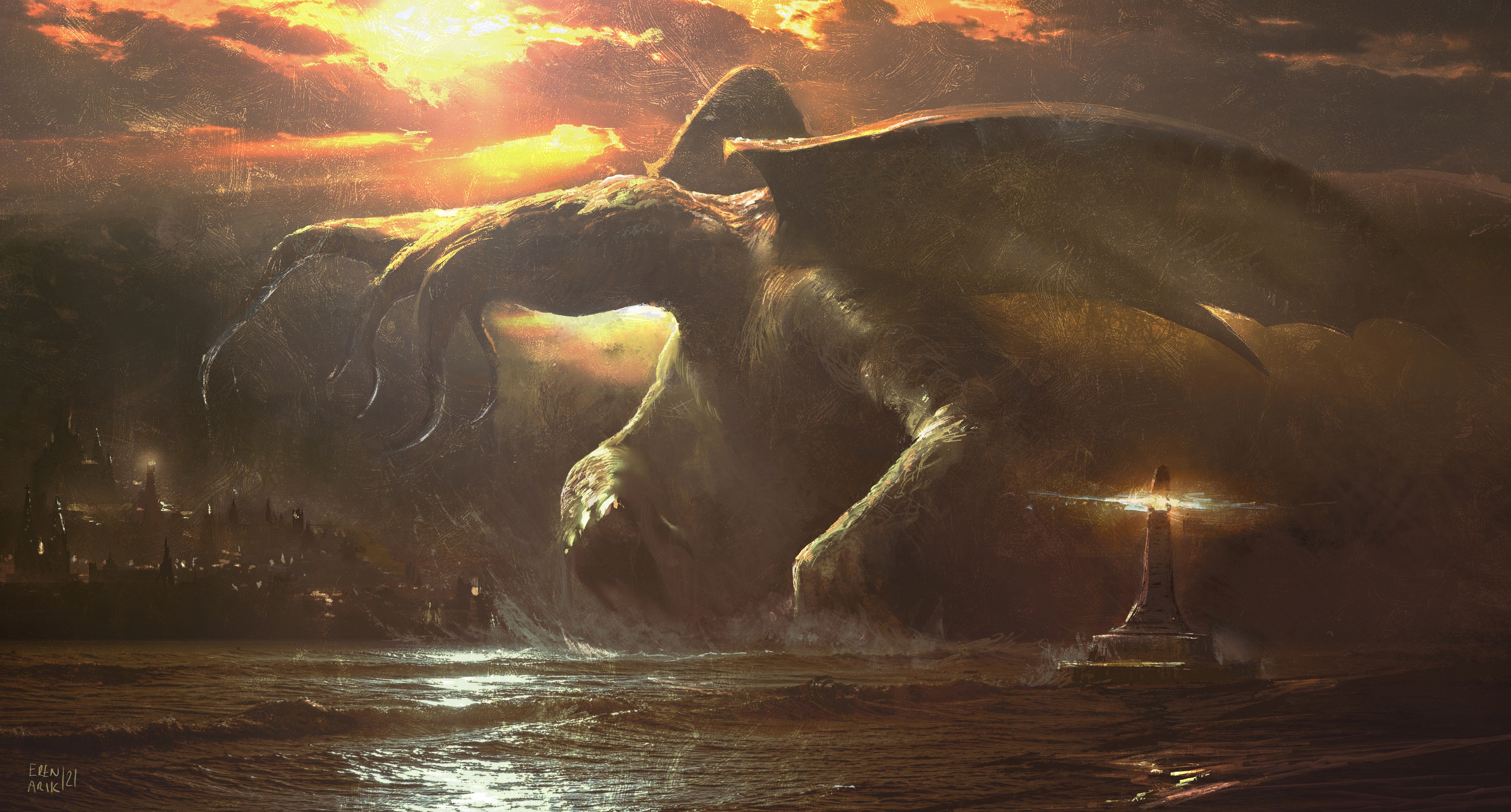 4K Cthulhu fantasy art HD Wallpaper