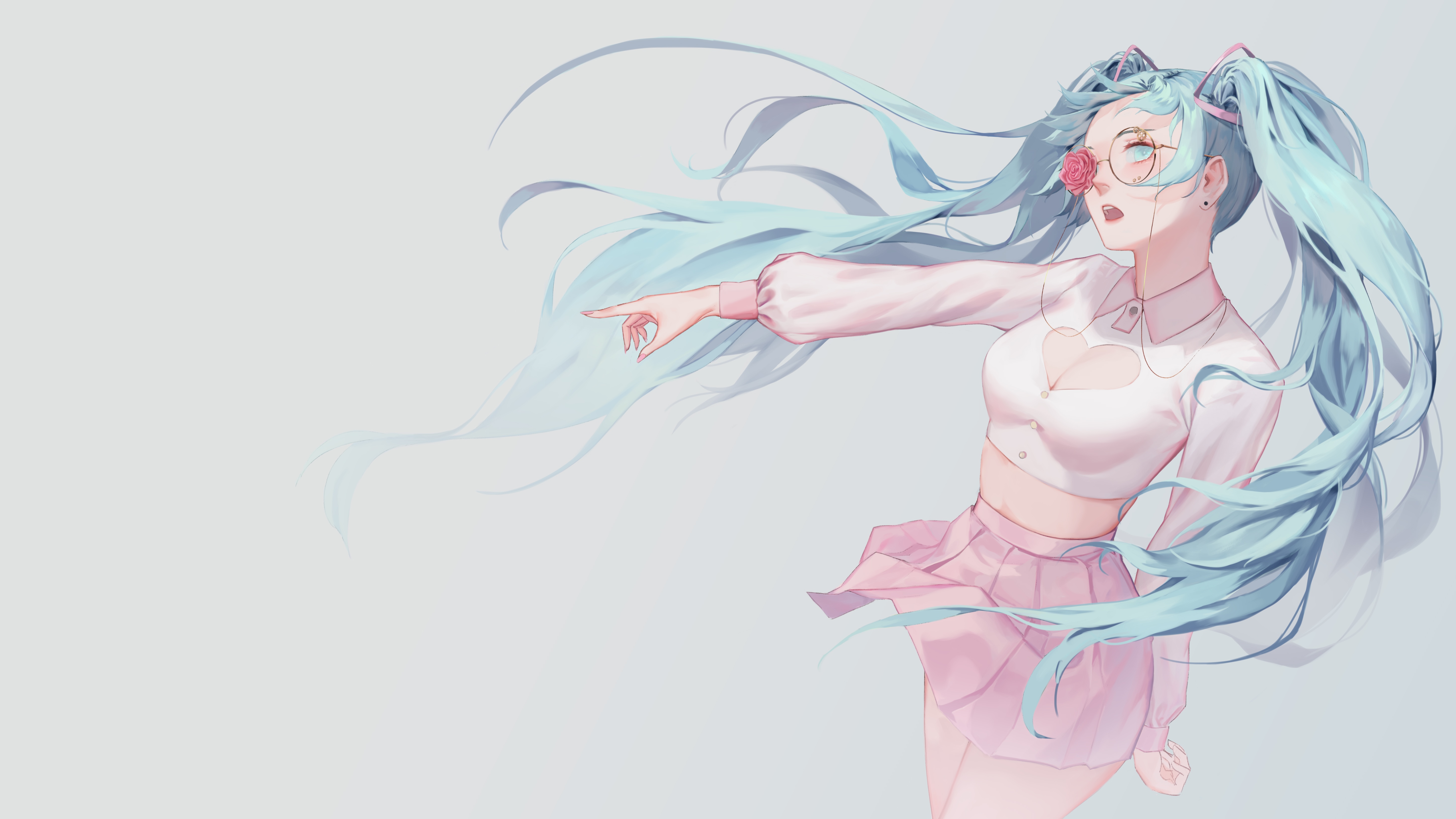 Hatsune Miku with glasses and rose HD Wallpaper