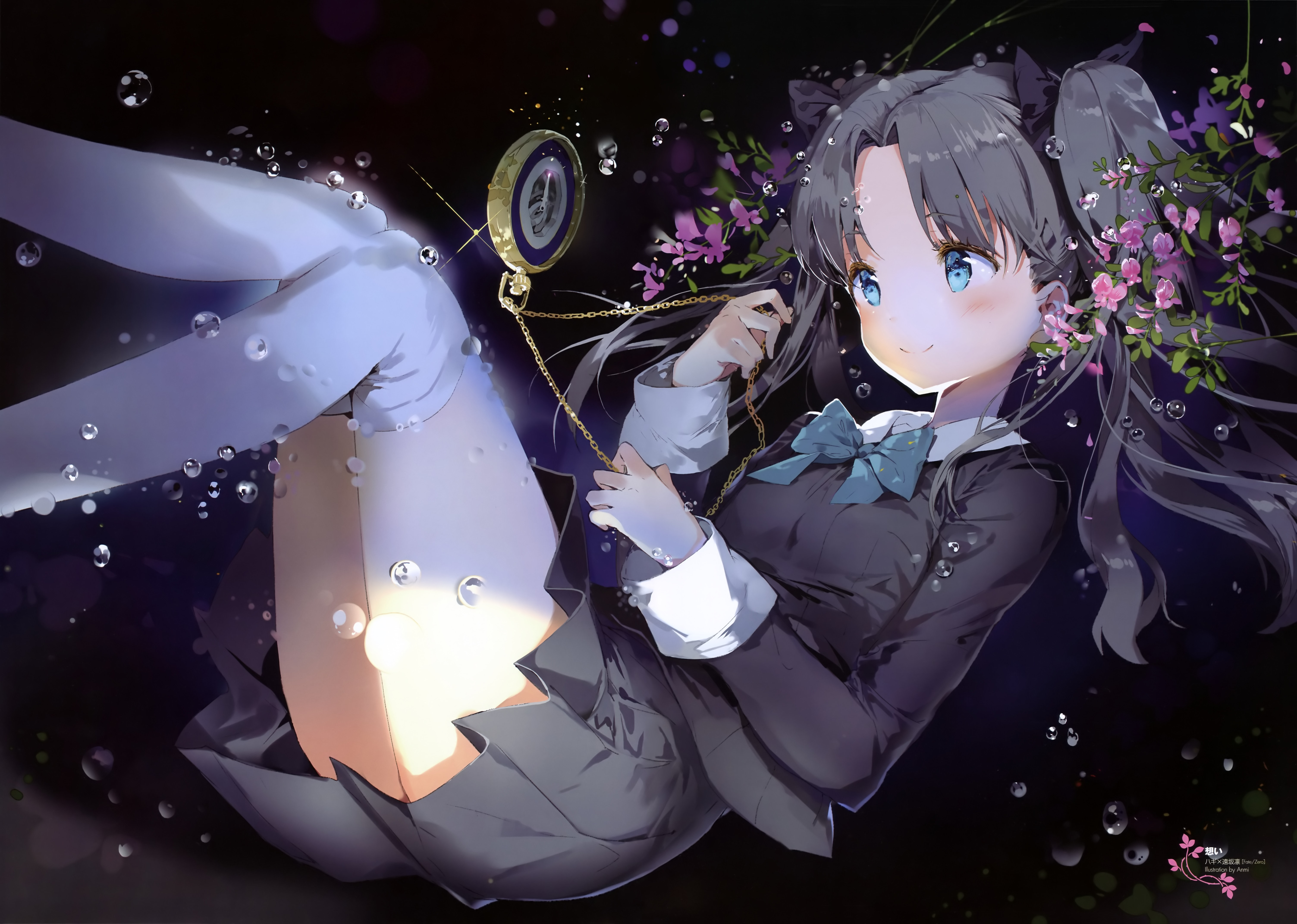 Tohsaka Rin from Fate/Grand Order with a pocket watch HD Wallpaper
