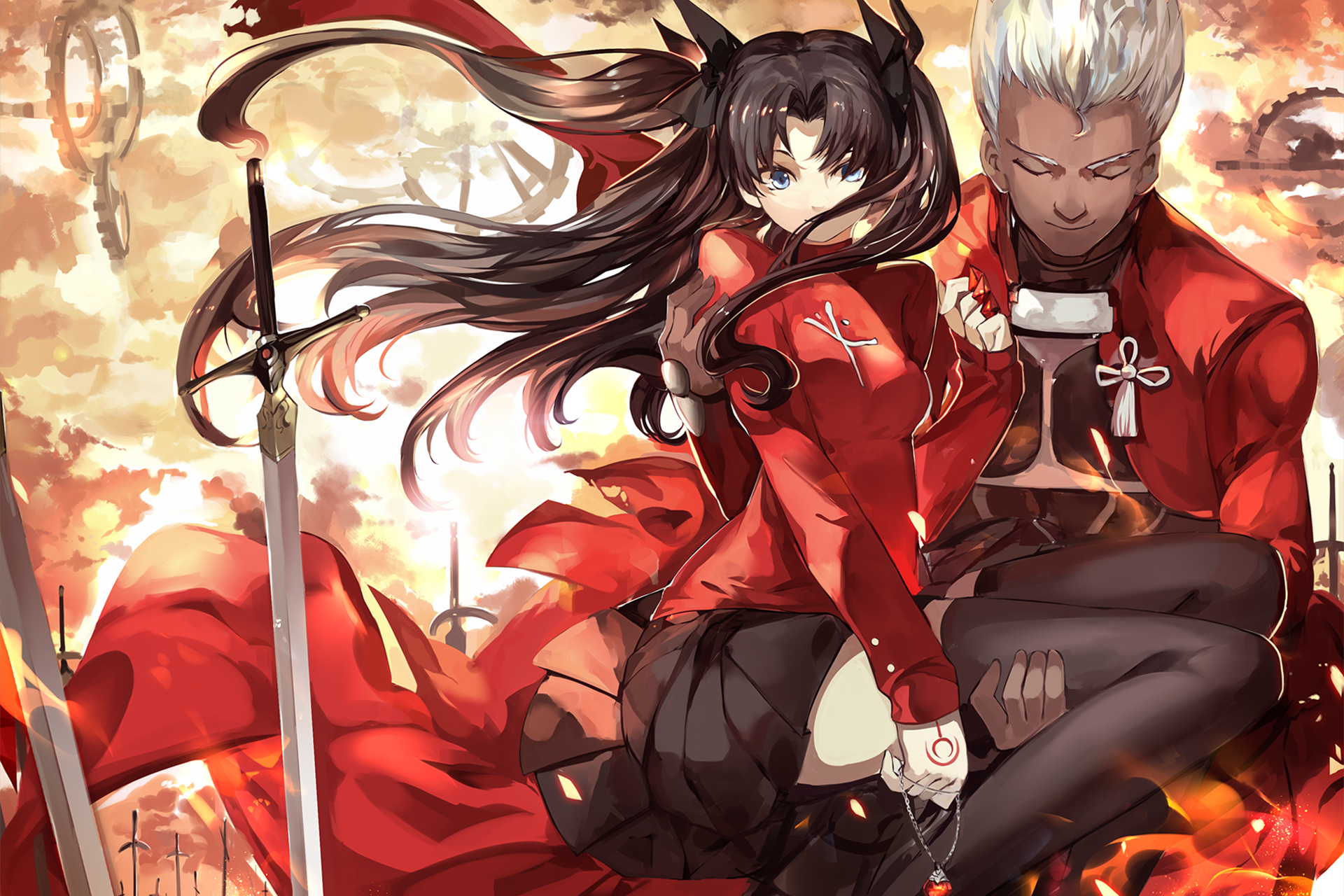 Rin Tohsaka and Archer from Fate/Stay Night HD Wallpaper