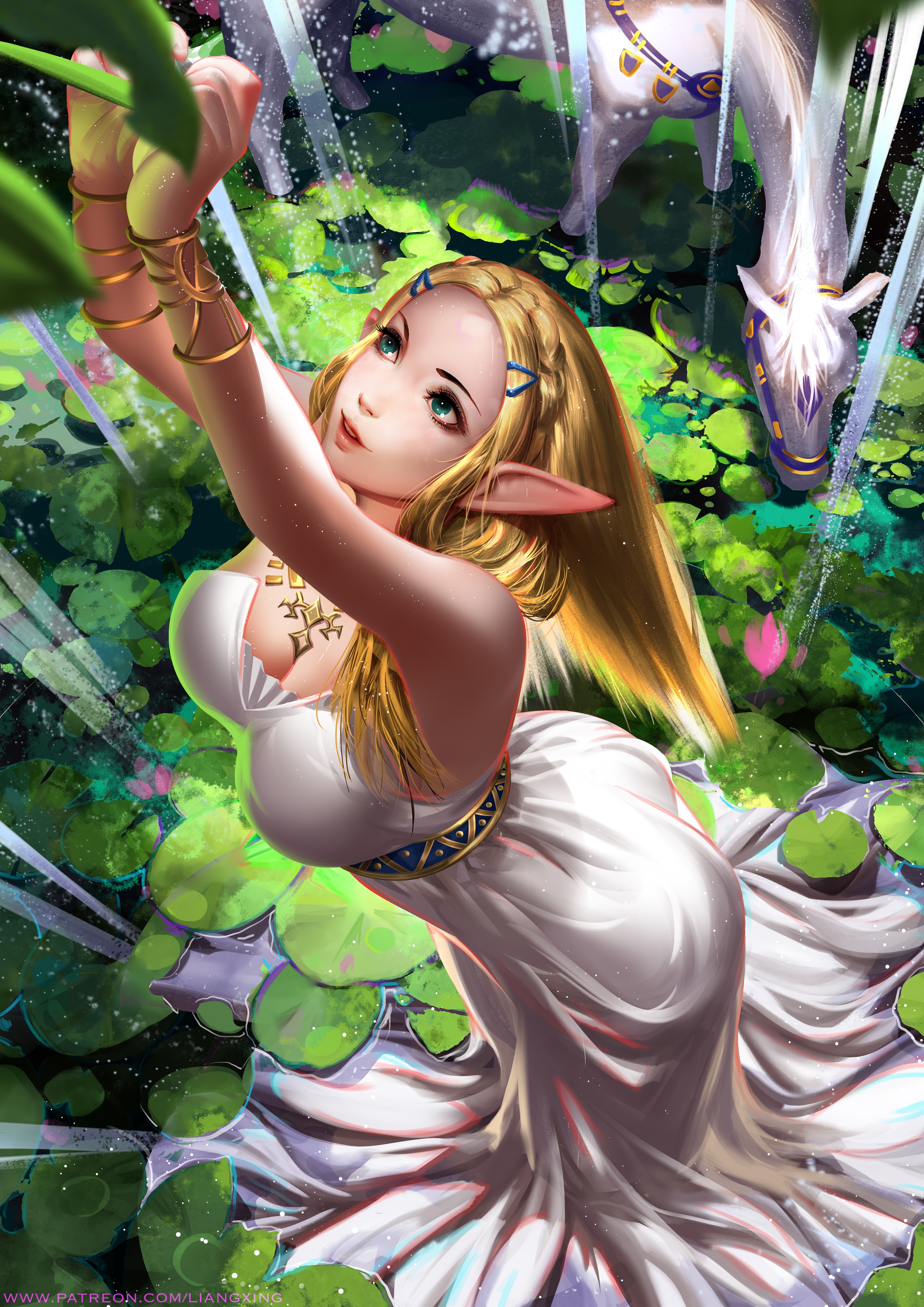 Princess Zelda and a horse in a pond HD Phone Wallpaper