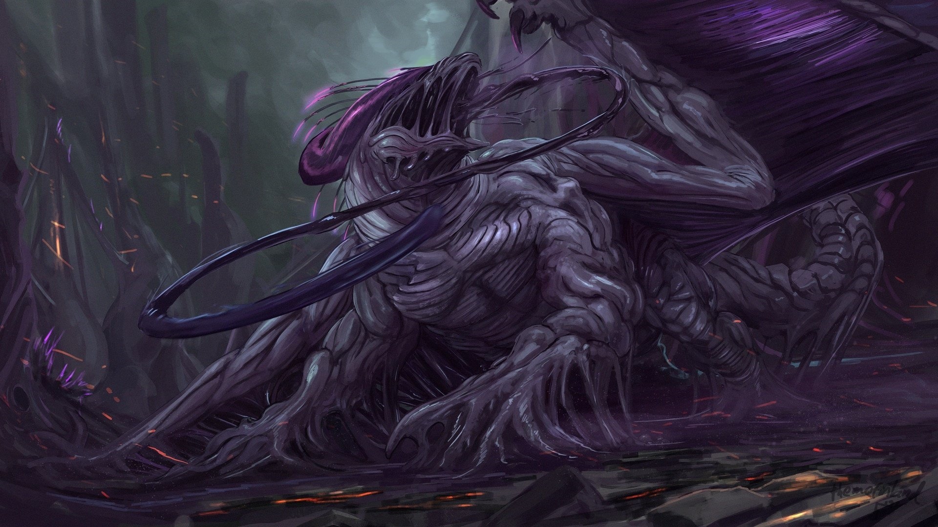 Fantasy art of a grotesque creature HD Wallpaper