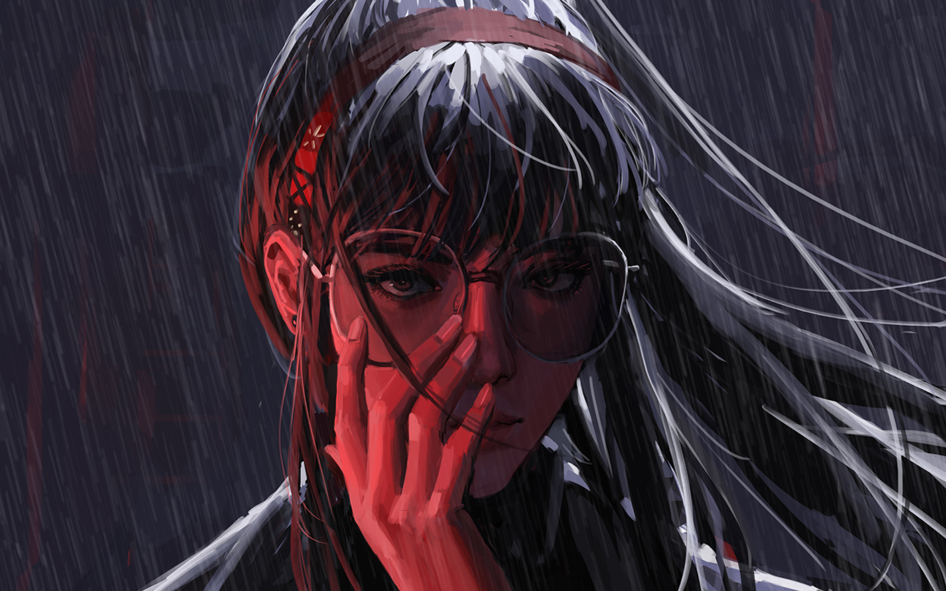 Woman with glasses in the rain HD Wallpaper