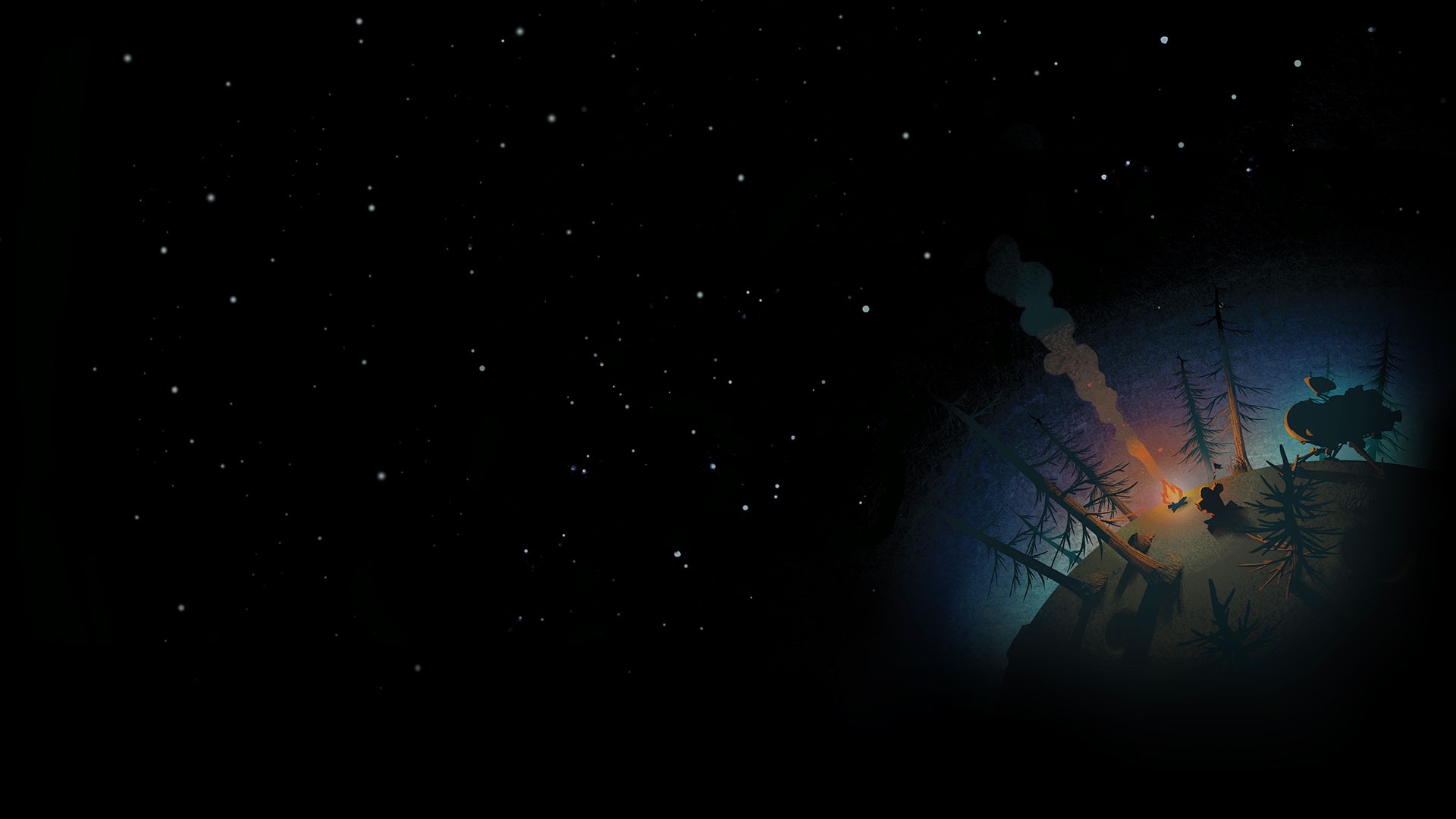 Outer Wilds campfire scene under starry night sky HD Wallpaper