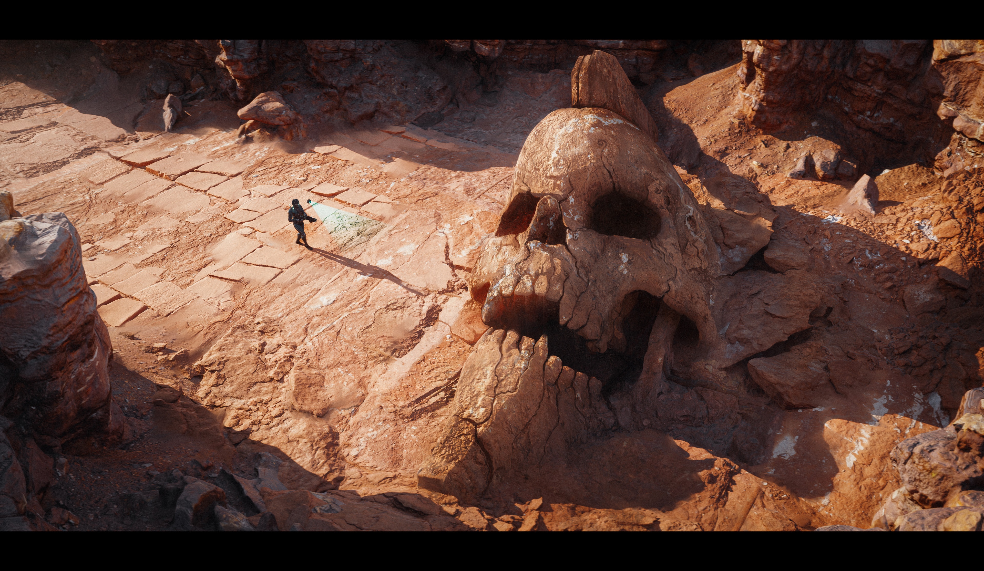 4K Artwork of a Giant Skull in a Desert Landscape HD Wallpaper